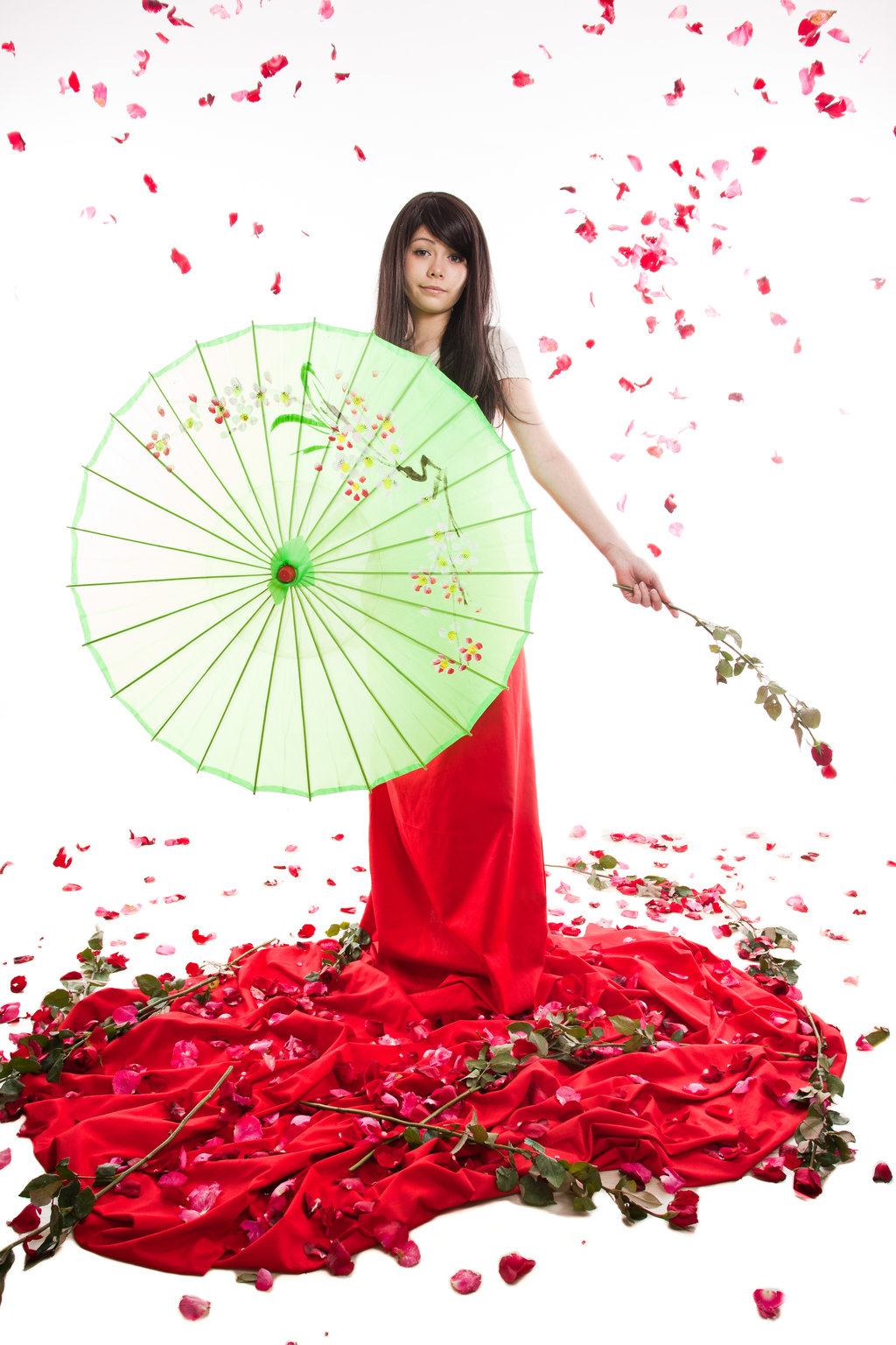 People 1024x1536 parasol rose Asian women red red flowers flowers model white