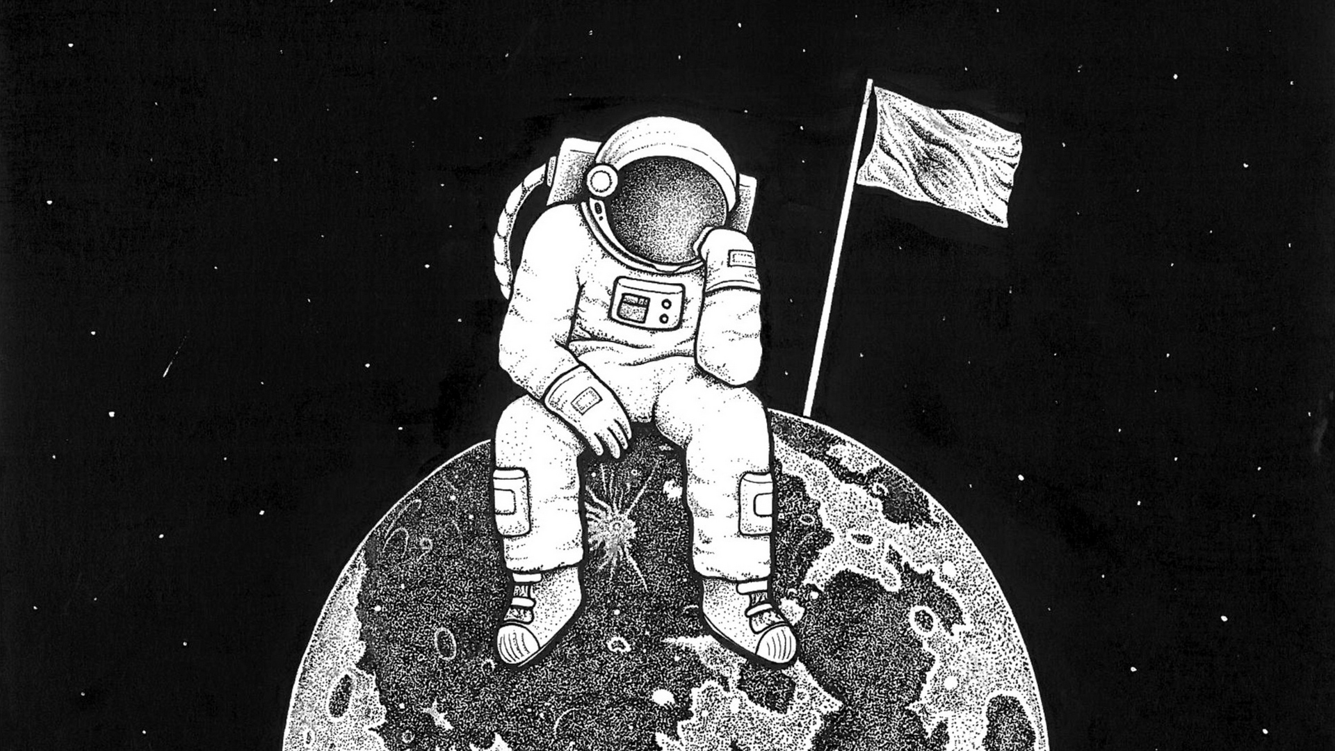 General 1920x1080 astronaut space drawing artwork monochrome planet