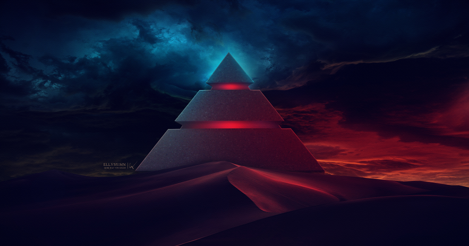General 1920x1009 Ellysiumn pyramid digital art sky dark red blue black artwork DeviantArt