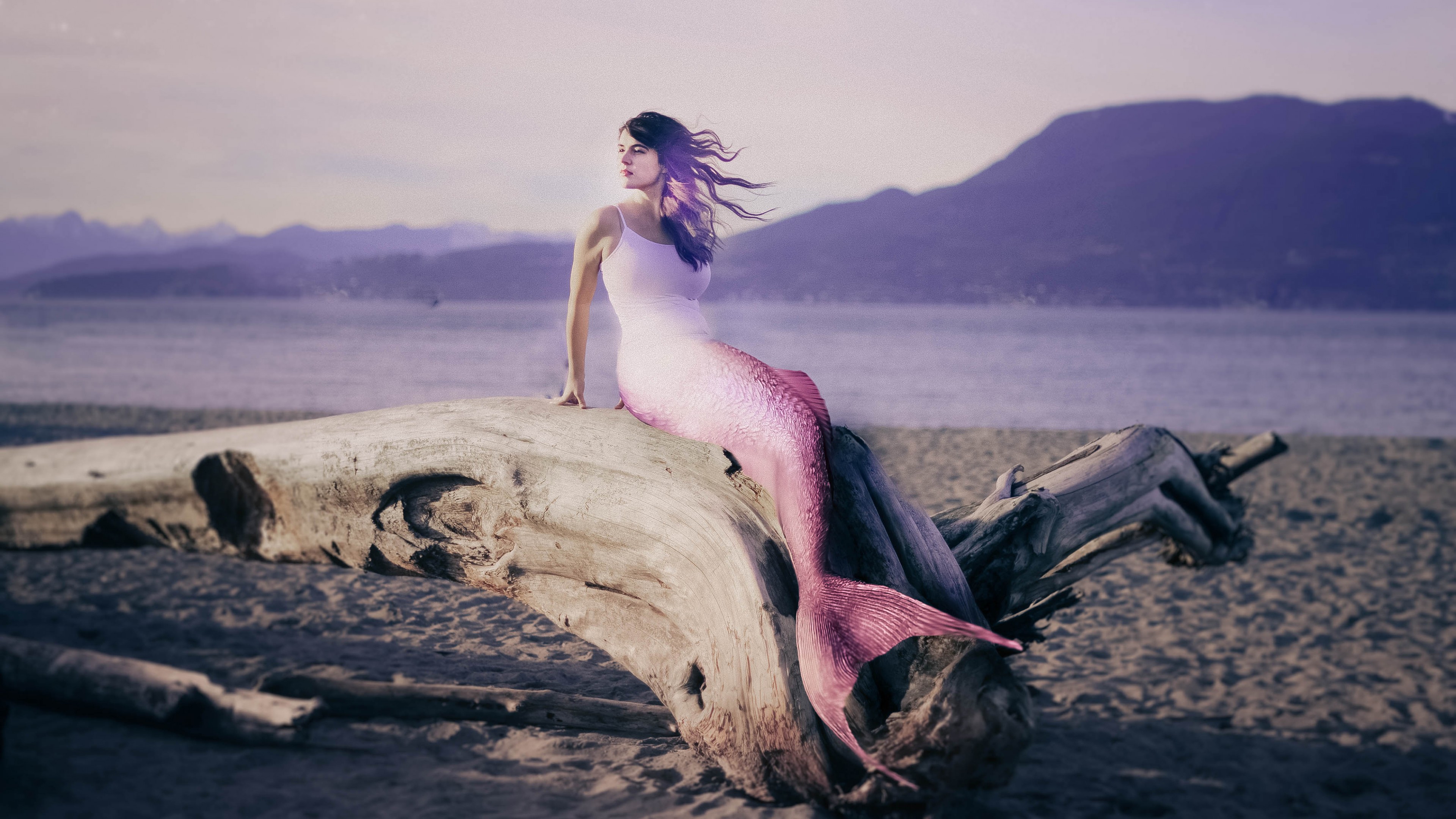 General 3840x2160 mermaids driftwood women digital art