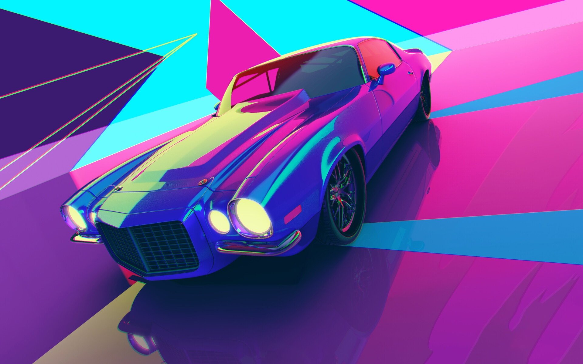 General 1920x1200 colorful car vehicle artwork synthwave Chevrolet Camaro pink Chevrolet muscle cars American cars