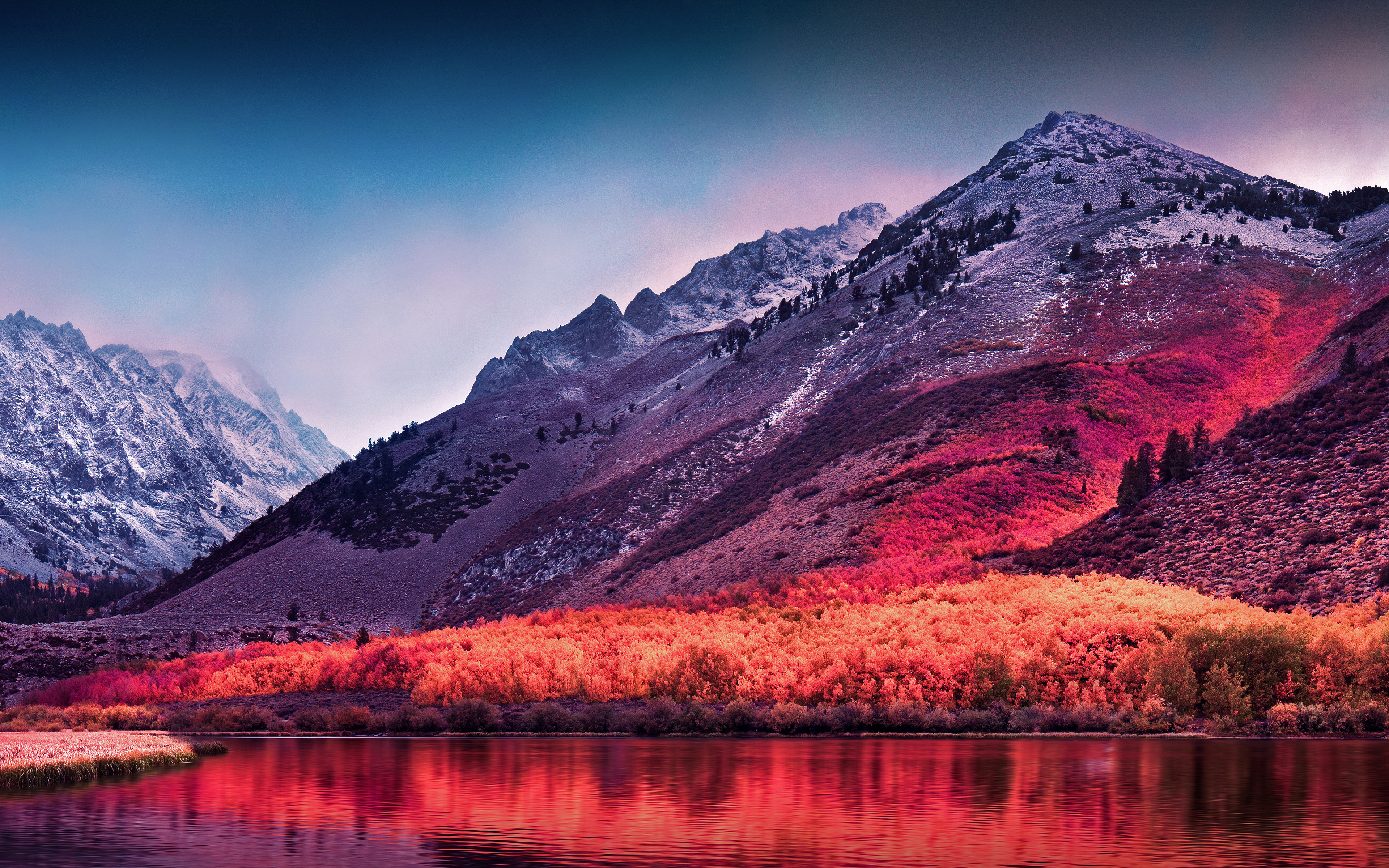 General 3840x2400 landscape mountains lagoon plants environment red nature