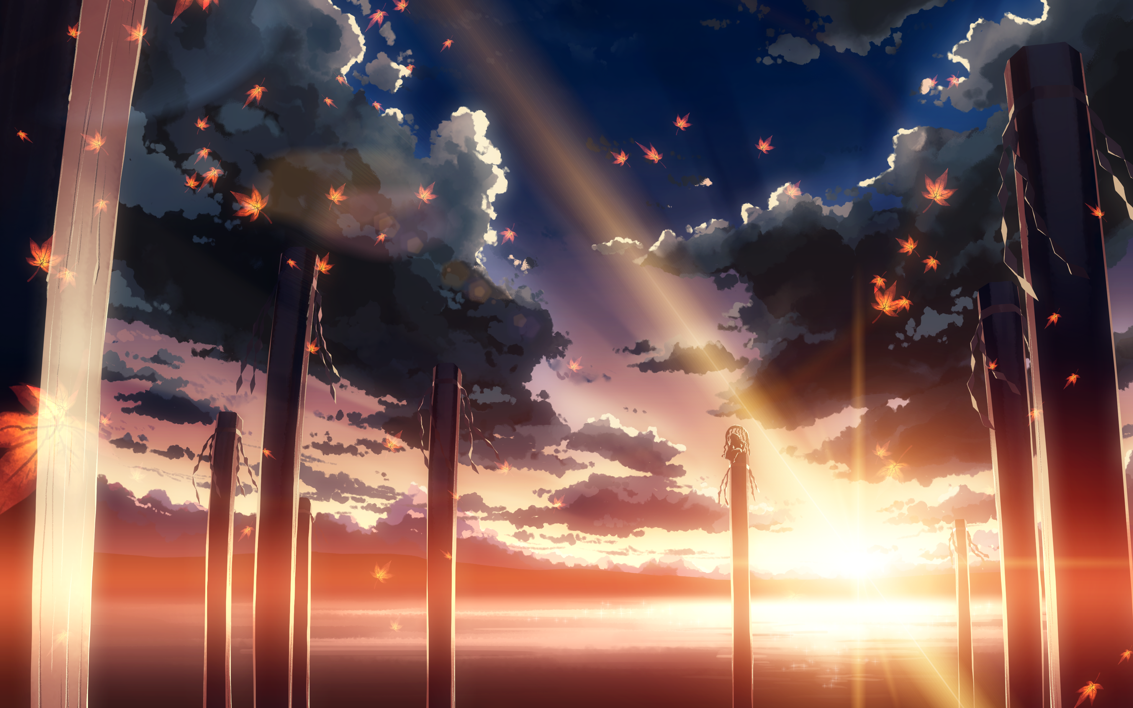 Anime 3840x2400 anime girls Touhou video games Yasaka Kanako nature sky column sunset clouds sea