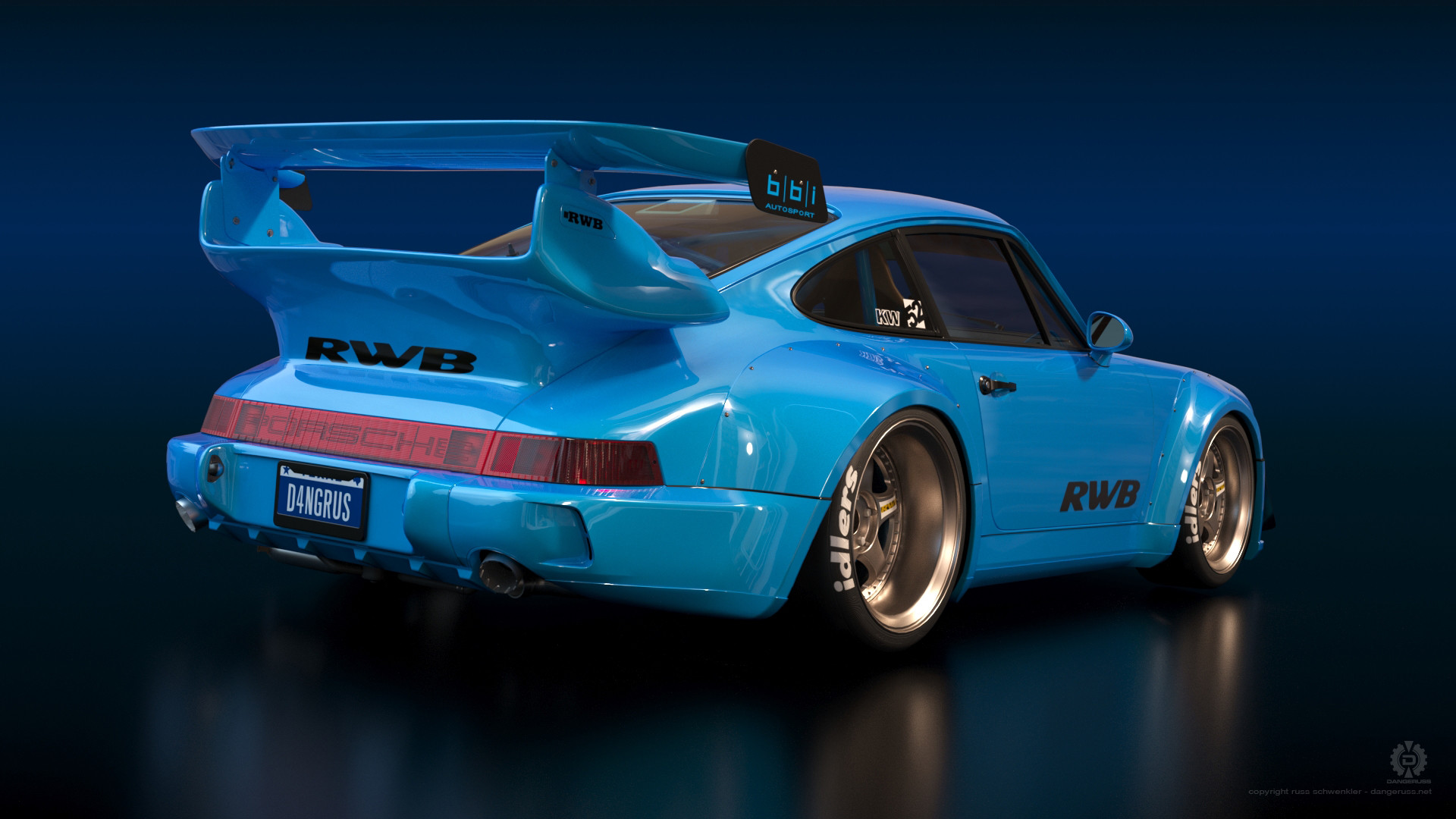 General 1920x1080 Porsche German cars car vehicle sports car digital art Porsche 911 RWB blue cars Porsche 911 Rauh Welt Porsche 964