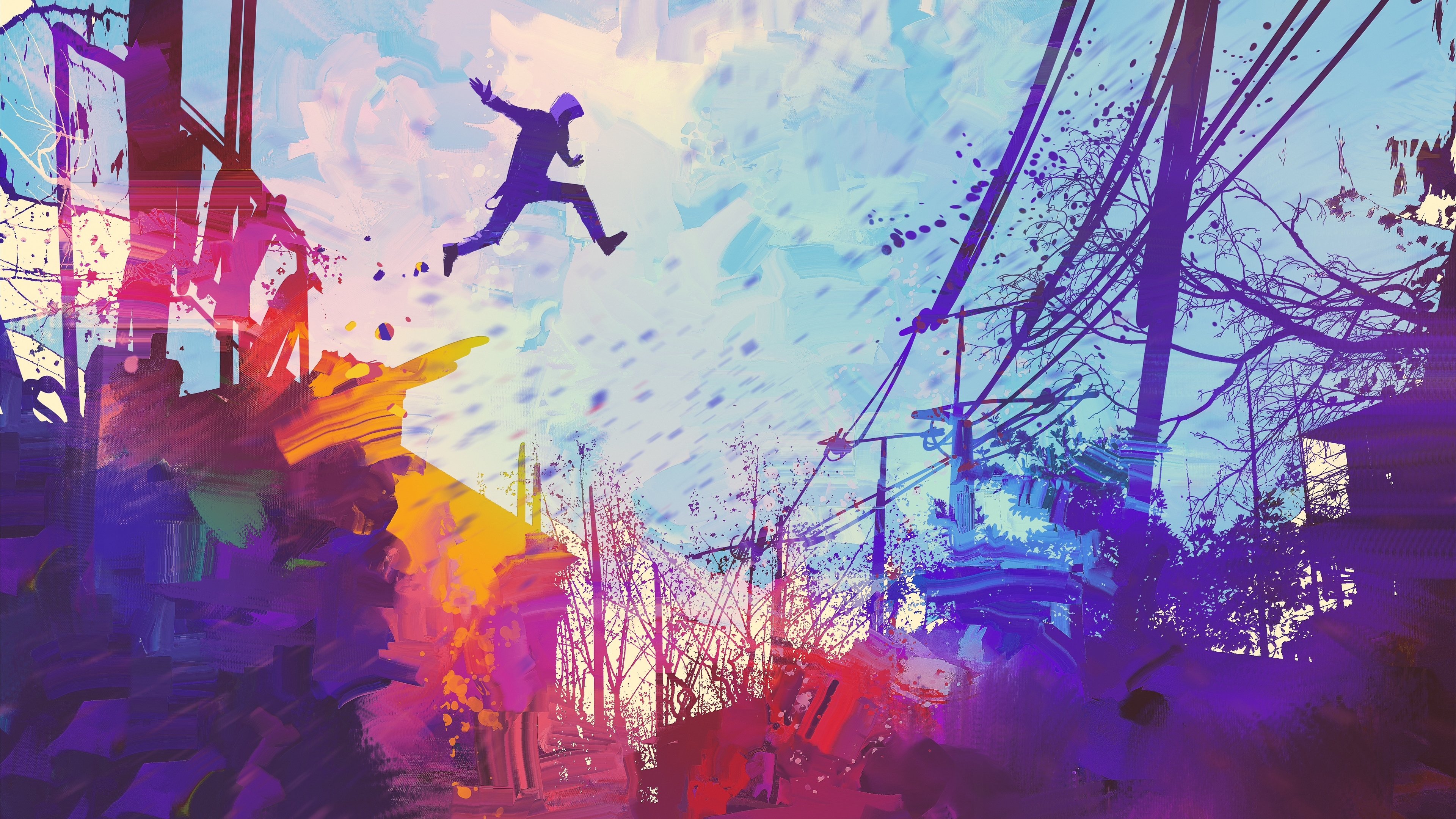 General 3840x2160 abstract jumping illustration colorful purple