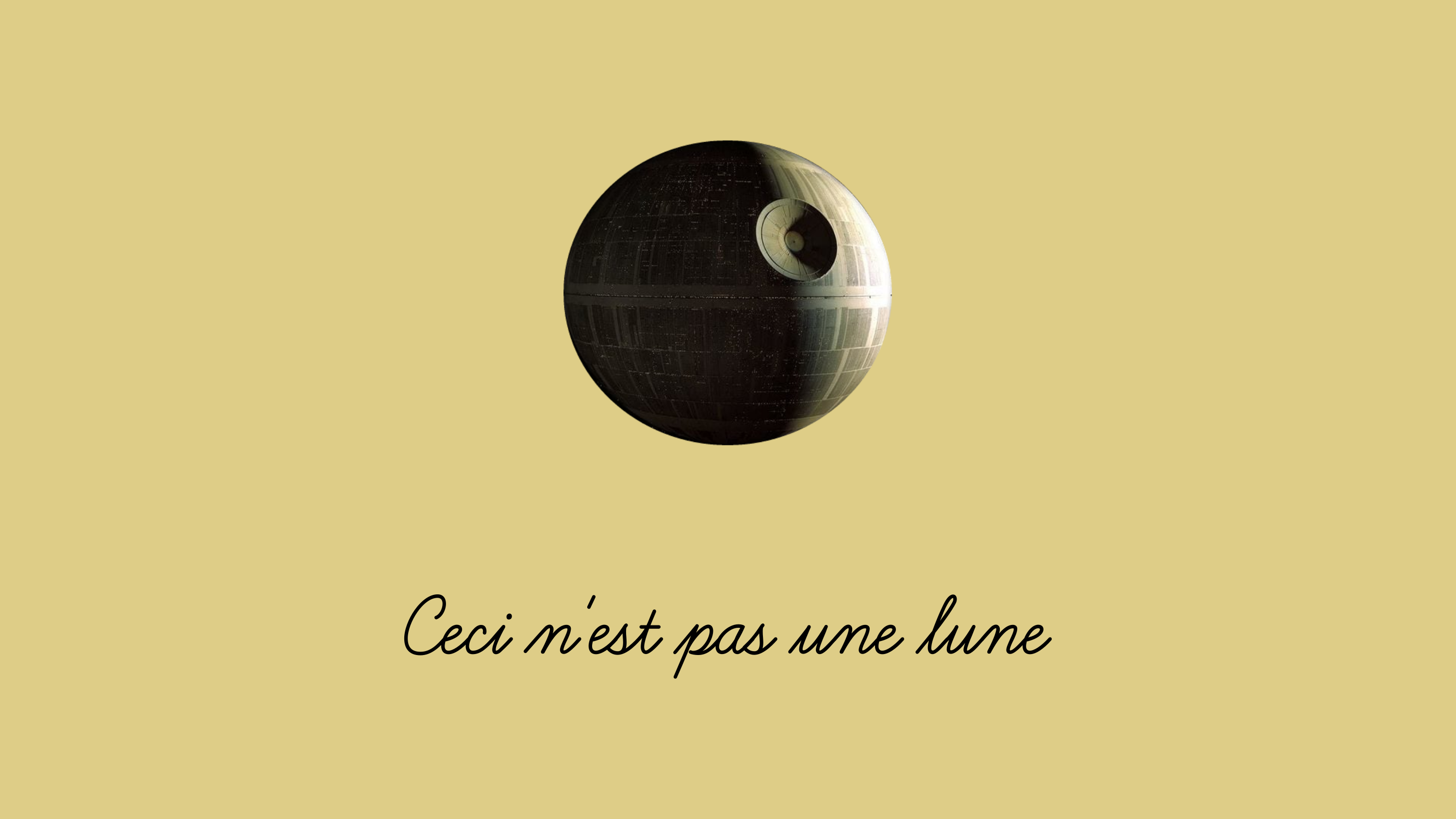 General 3000x1688 Star Wars Death Star parody digital art simple background text French