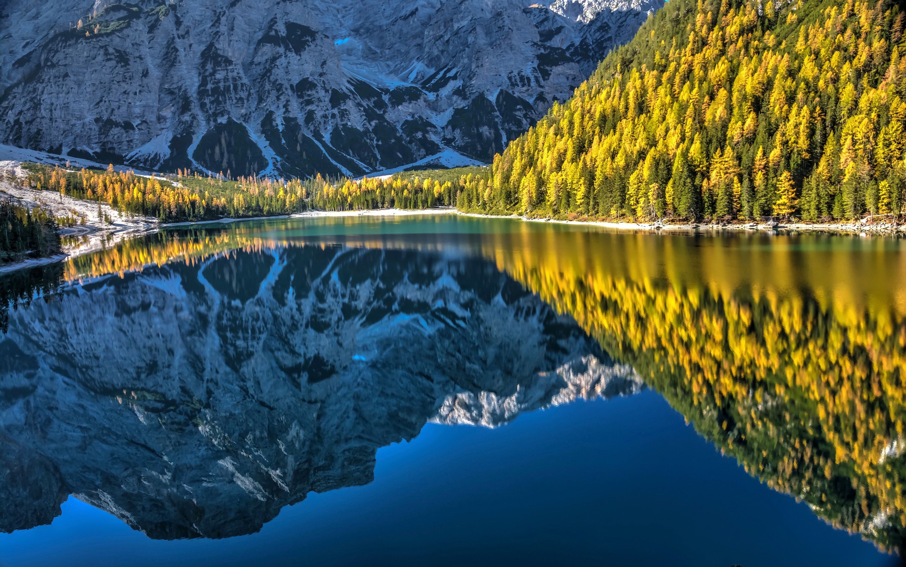 General 3600x2254 lake reflection landscape trees Italy Lake of Braies