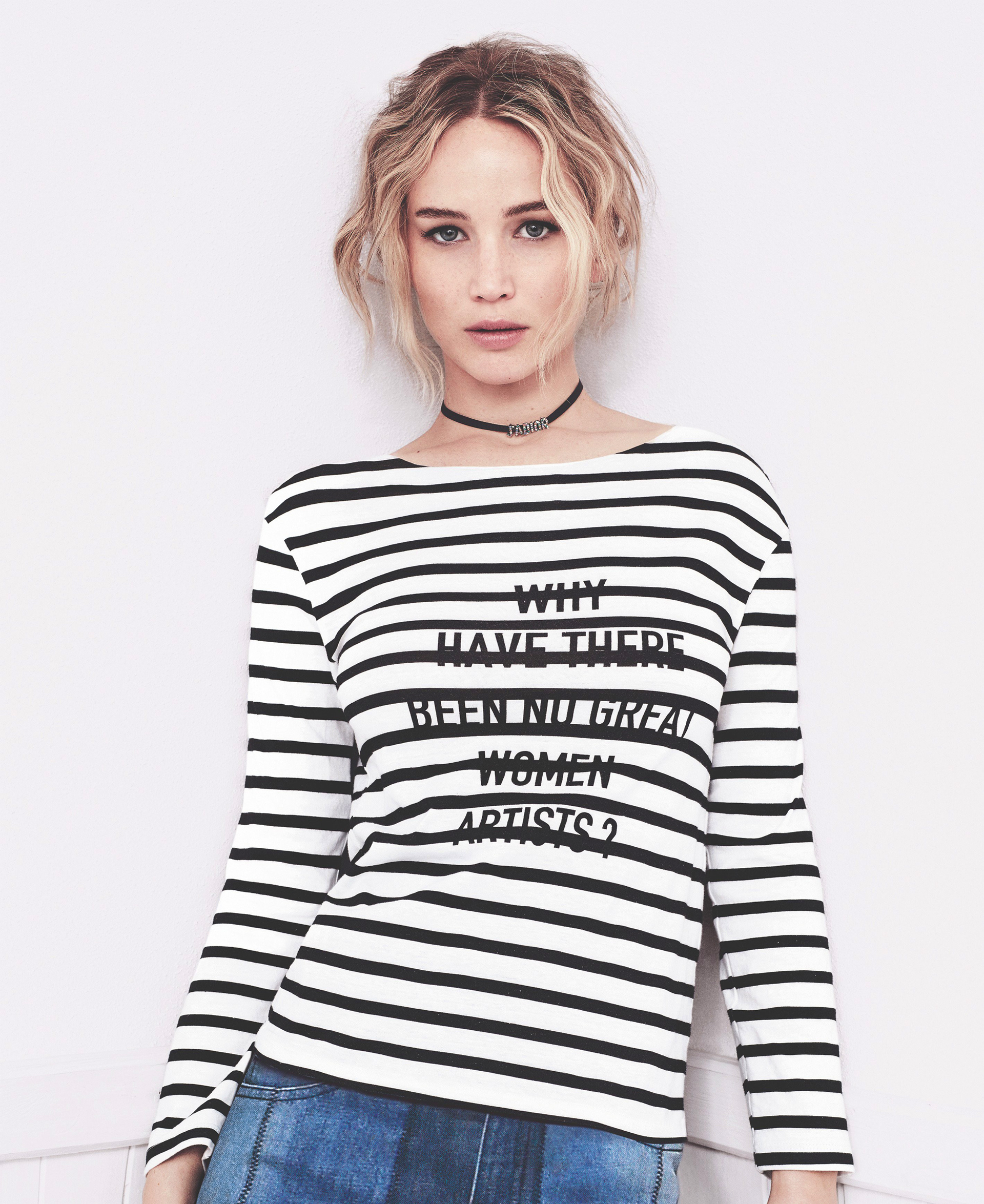 People 1920x2349 Jennifer Lawrence women actress celebrity short hair striped tops simple background blonde blue eyes striped clothing studio looking at viewer women indoors white background