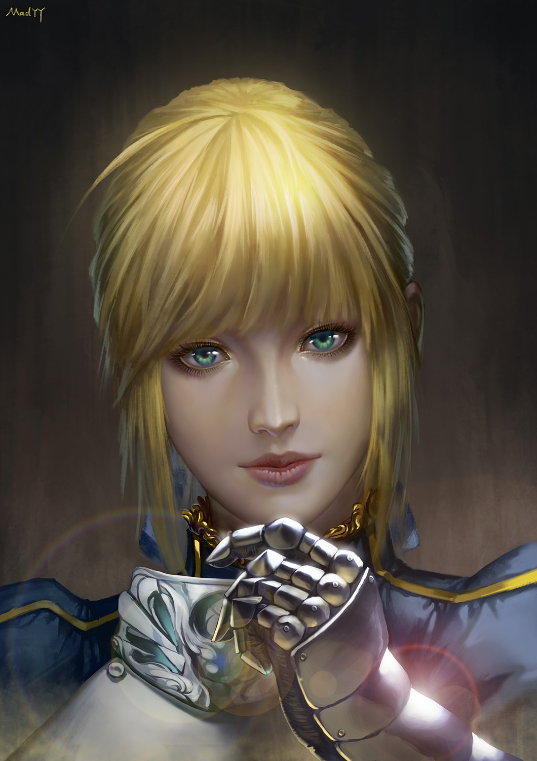 Anime 1060x1500 Fate series Fate/Stay Night Fate/Zero anime girls female warrior long hair armor Saber 2D portrait display looking at viewer green eyes fan art anime blonde Artoria Pendragon face