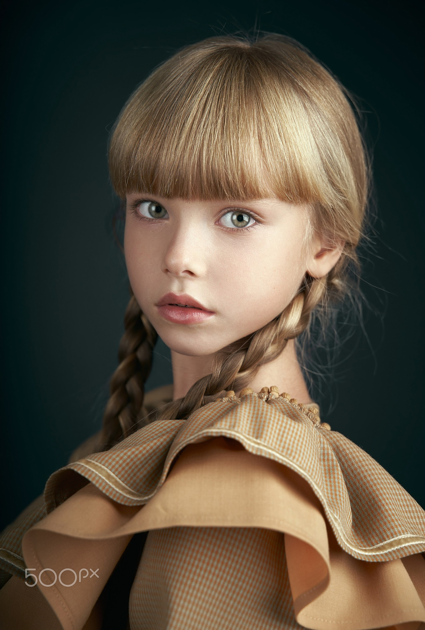 People 1365x2024 Alexander Vinogradov children blonde bangs twintails braids dress looking at viewer portrait simple background women