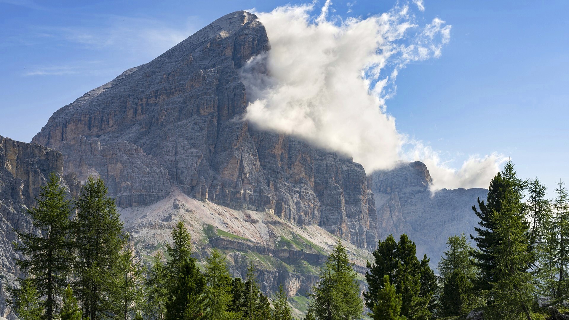 General 1920x1080 nature landscape mountains trees rocks clouds sky Dolomites Veneto Italy