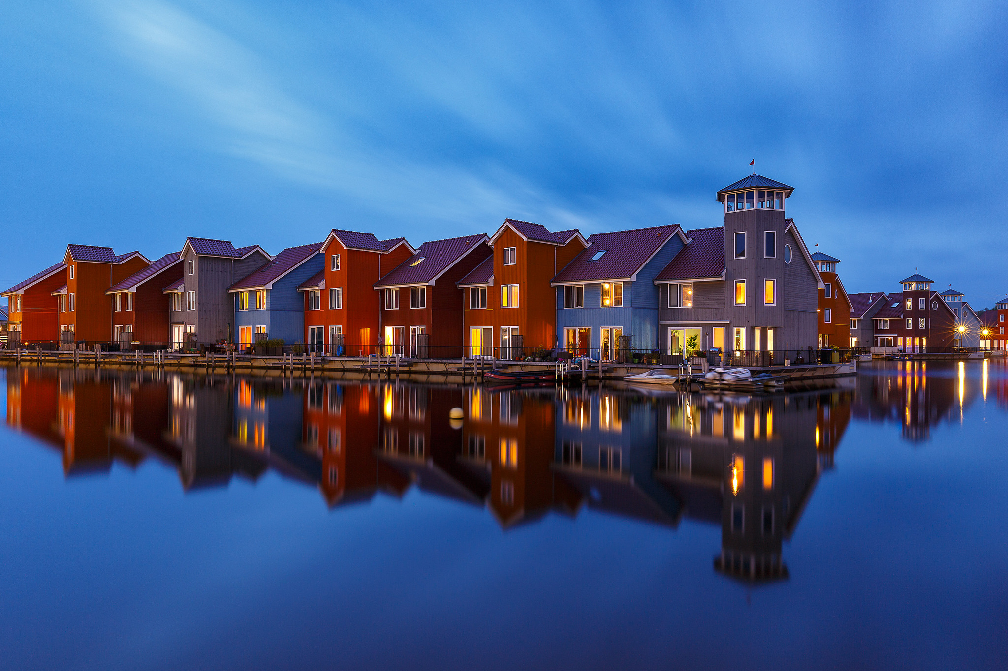 General 2048x1365 landscape water reflection house boathouses sky architecture calm blue Netherlands Groningen