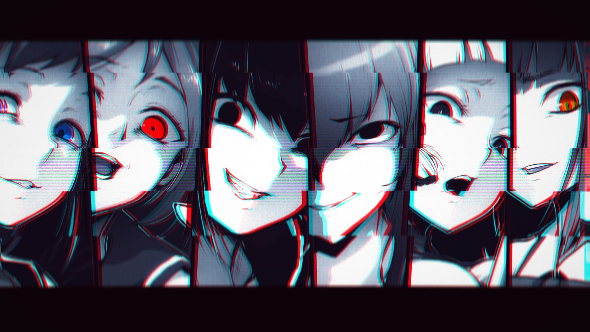 Anime 1920x1080 anime girls glitch art anime collage red eyes dark eyes
