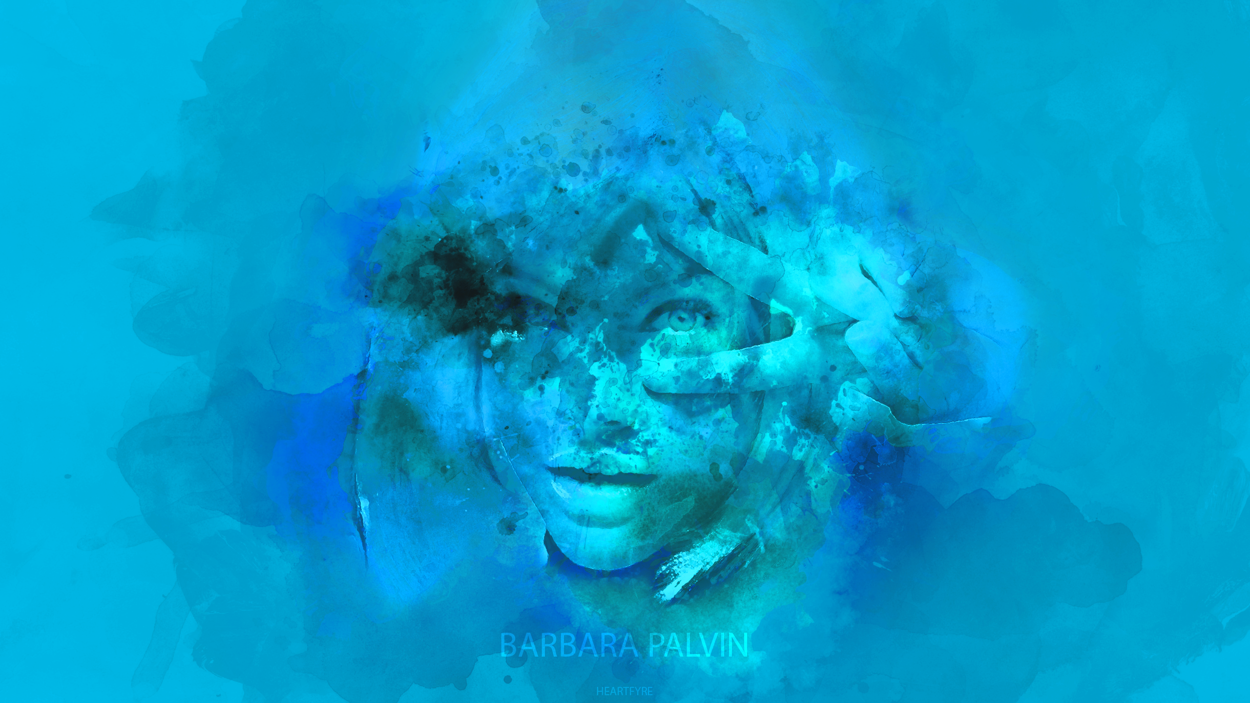 People 2560x1440 portrait watercolor blue blue background Barbara Palvin cyan turquoise women digital art watermarked