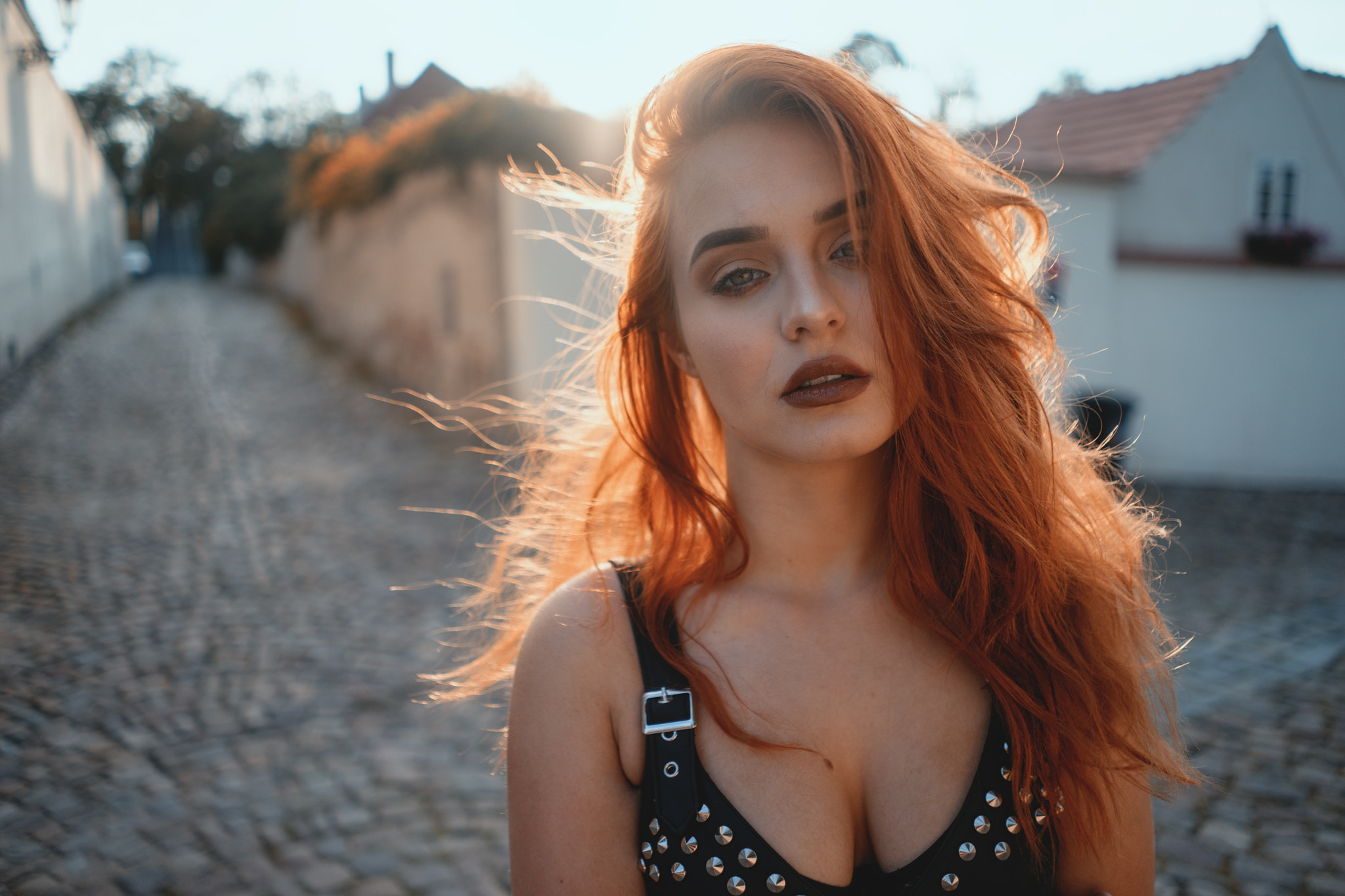People 2048x1365 women portrait redhead women outdoors cleavage looking at viewer long hair open mouth