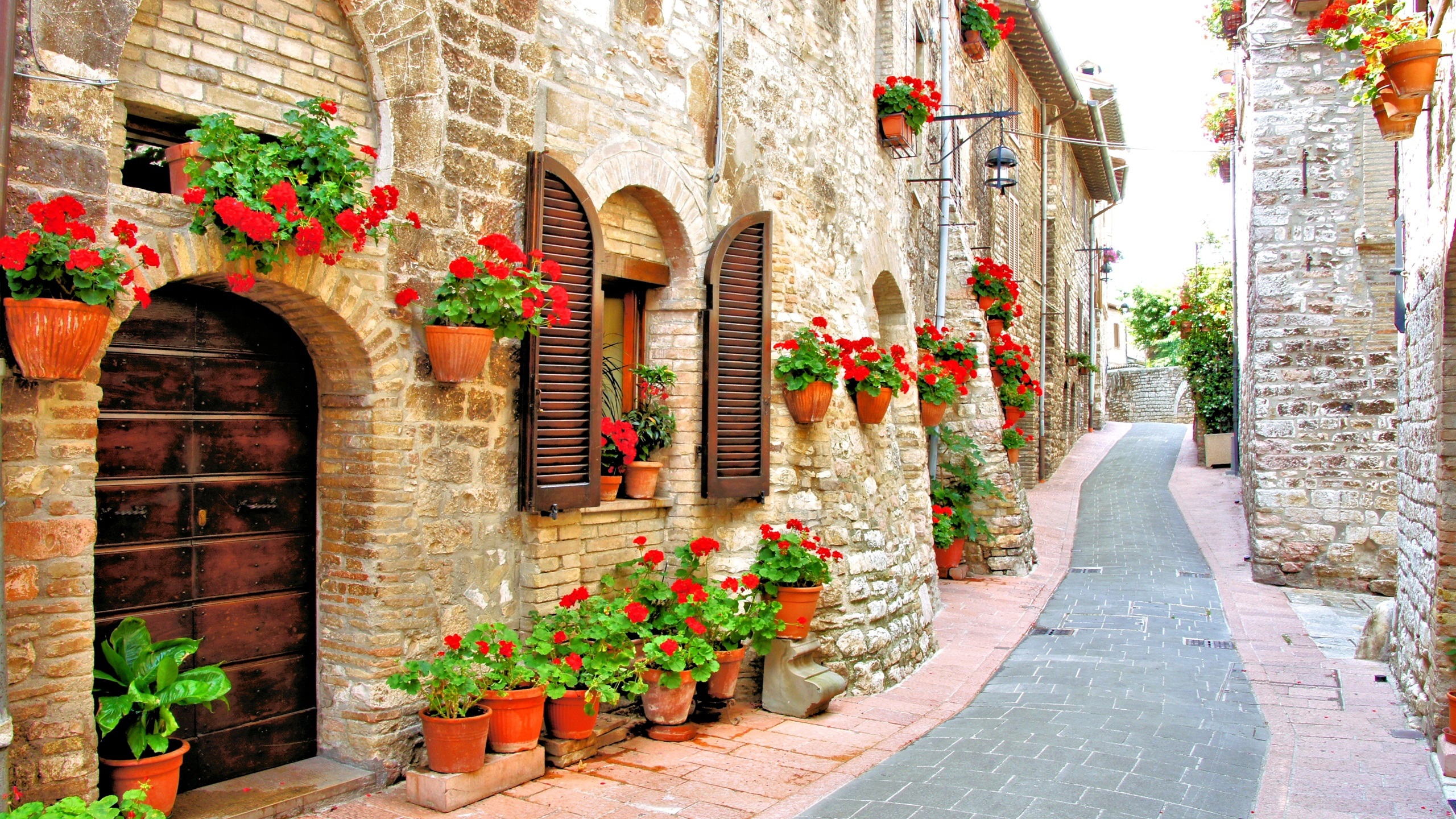 General 2560x1440 Italy house flowers building street road sunlight daylight
