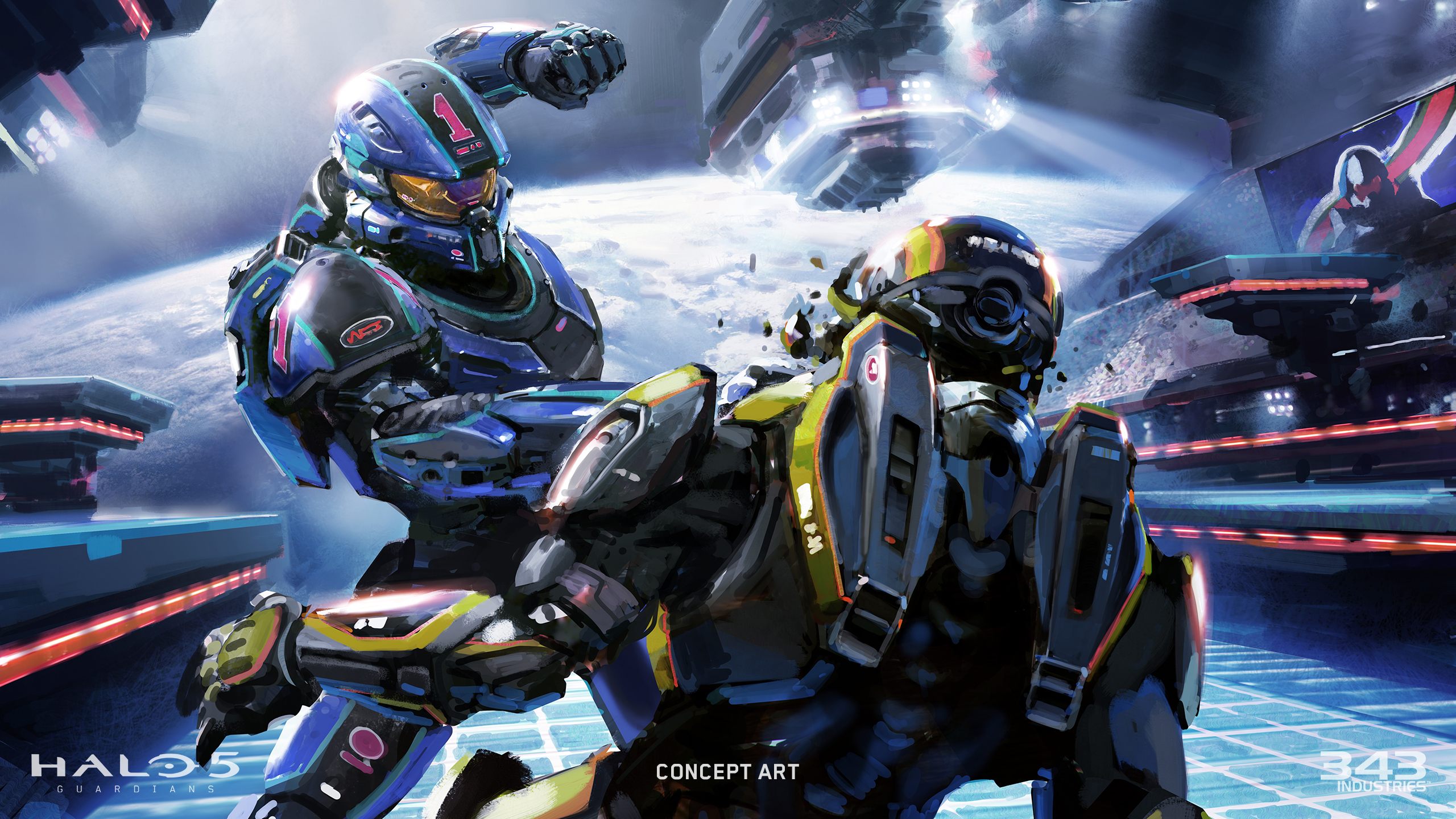 General 2560x1440 video games Halo (game) futuristic armor digital art video game art concept art Spartans (Halo) Halo 5: Guardians battle space planet