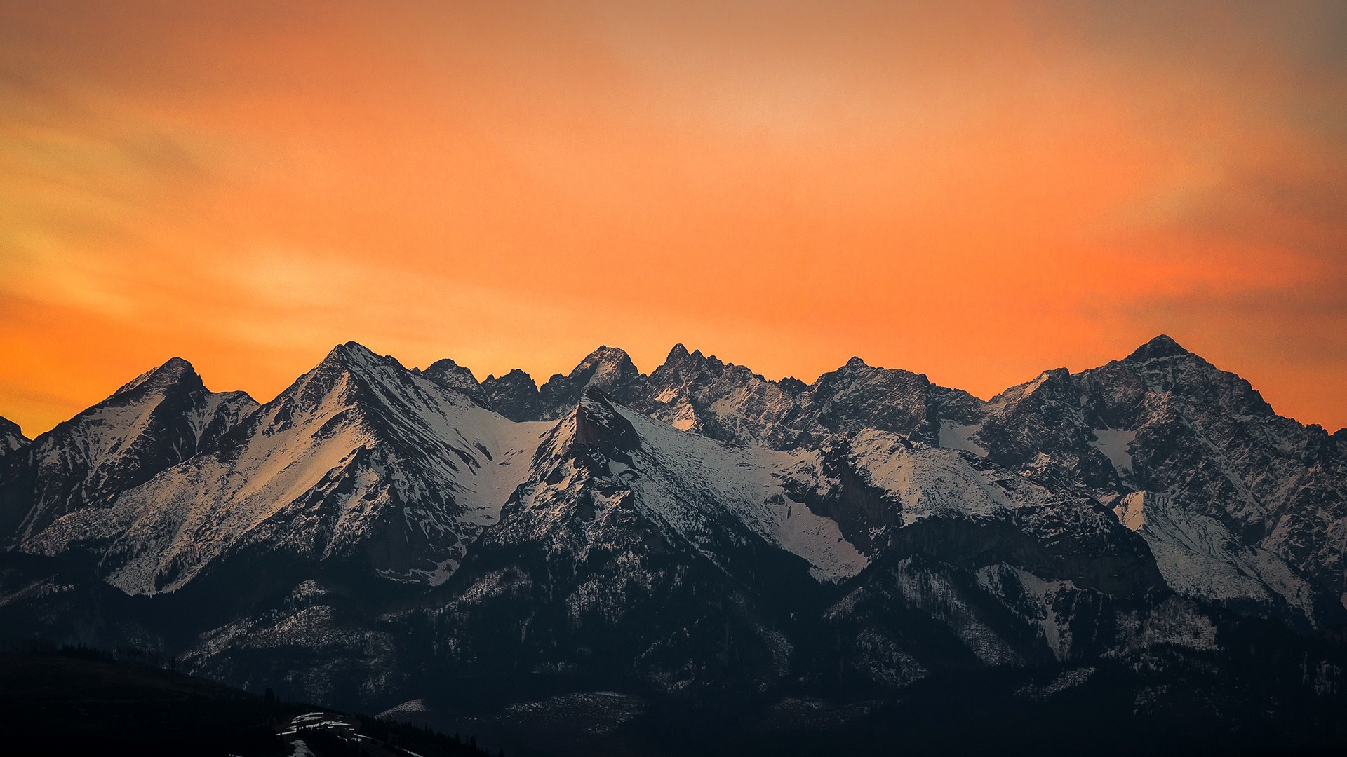 General 1920x1080 nature landscape mountains sky clouds sunset snowy mountain trees forest snow Poland Tatra Mountains orange
