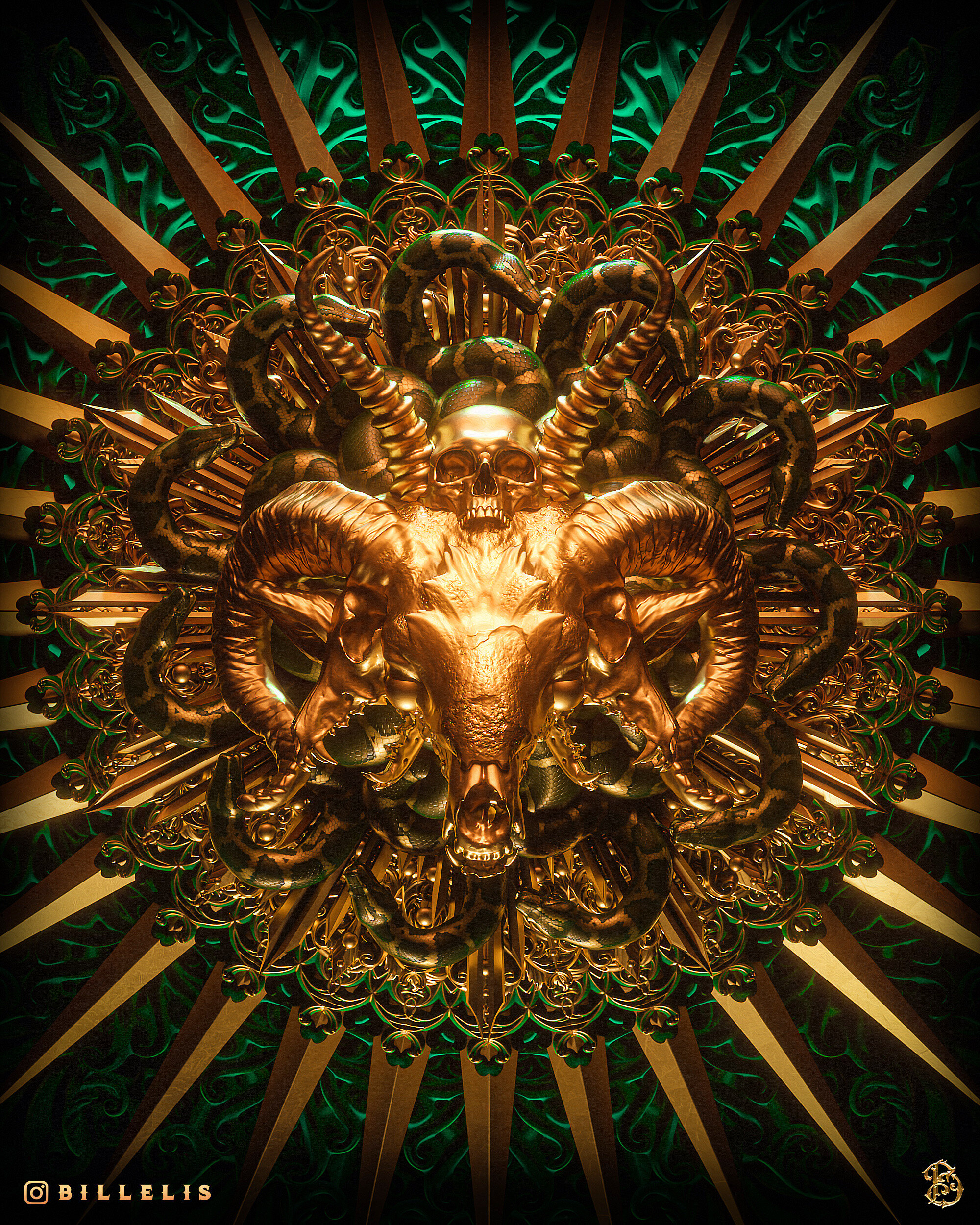 General 2000x2500 billelis dark religion death skull gold digital art portrait display
