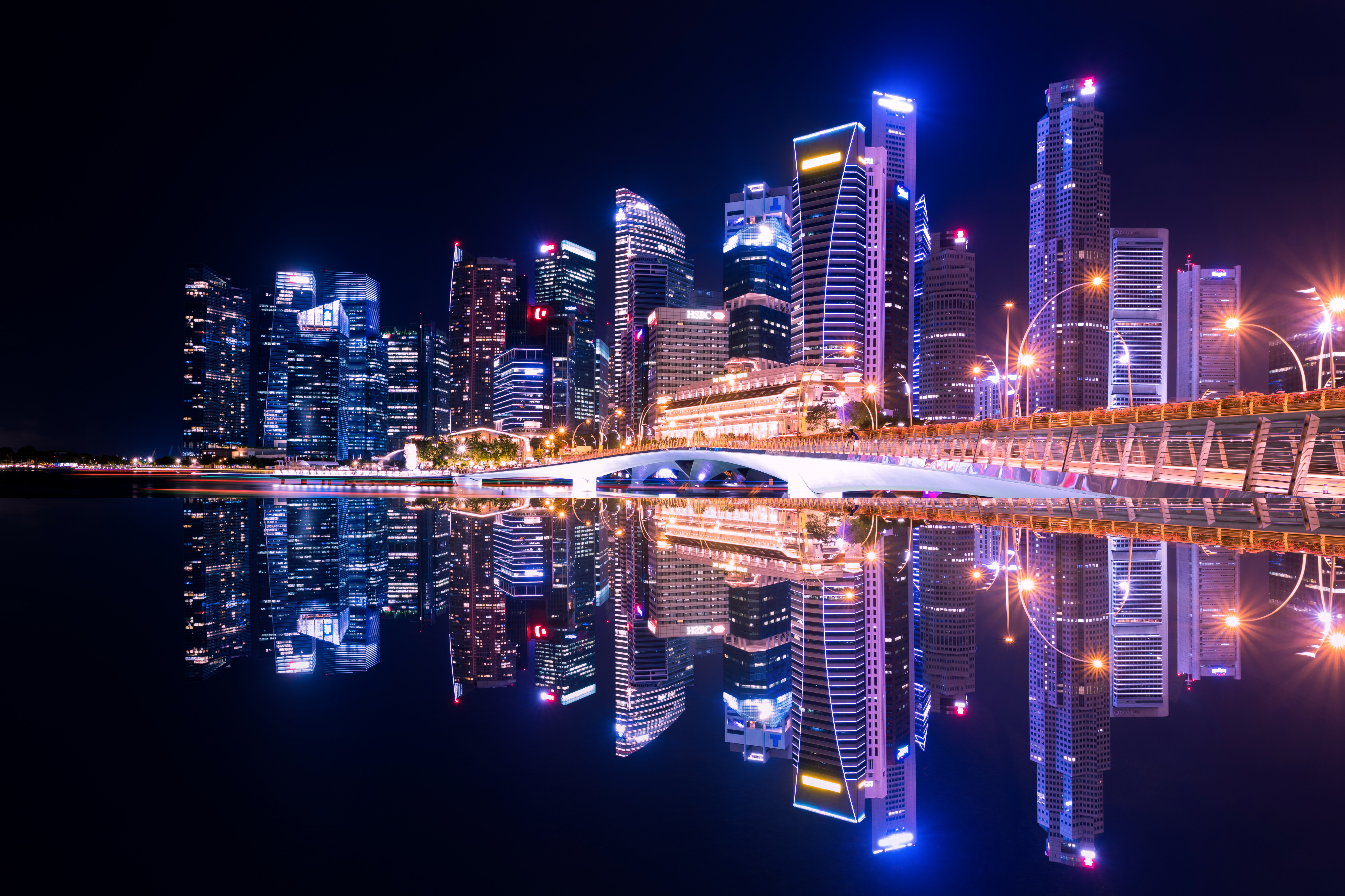 General 6372x4248 cityscape skyline reflection night lights Singapore