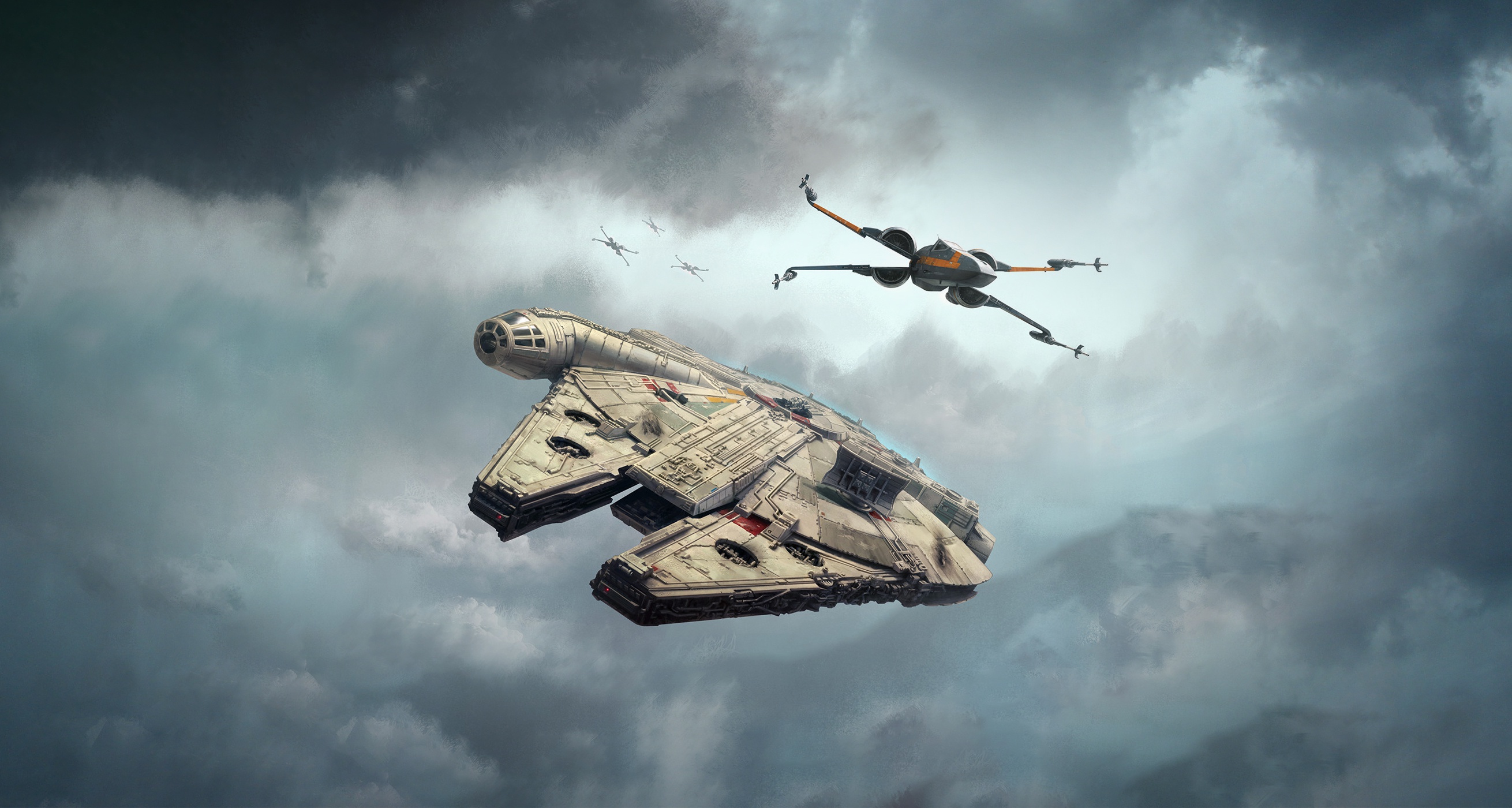 General 2620x1400 Millennium Falcon Star Wars X-wing Star Wars Ships science fiction digital art
