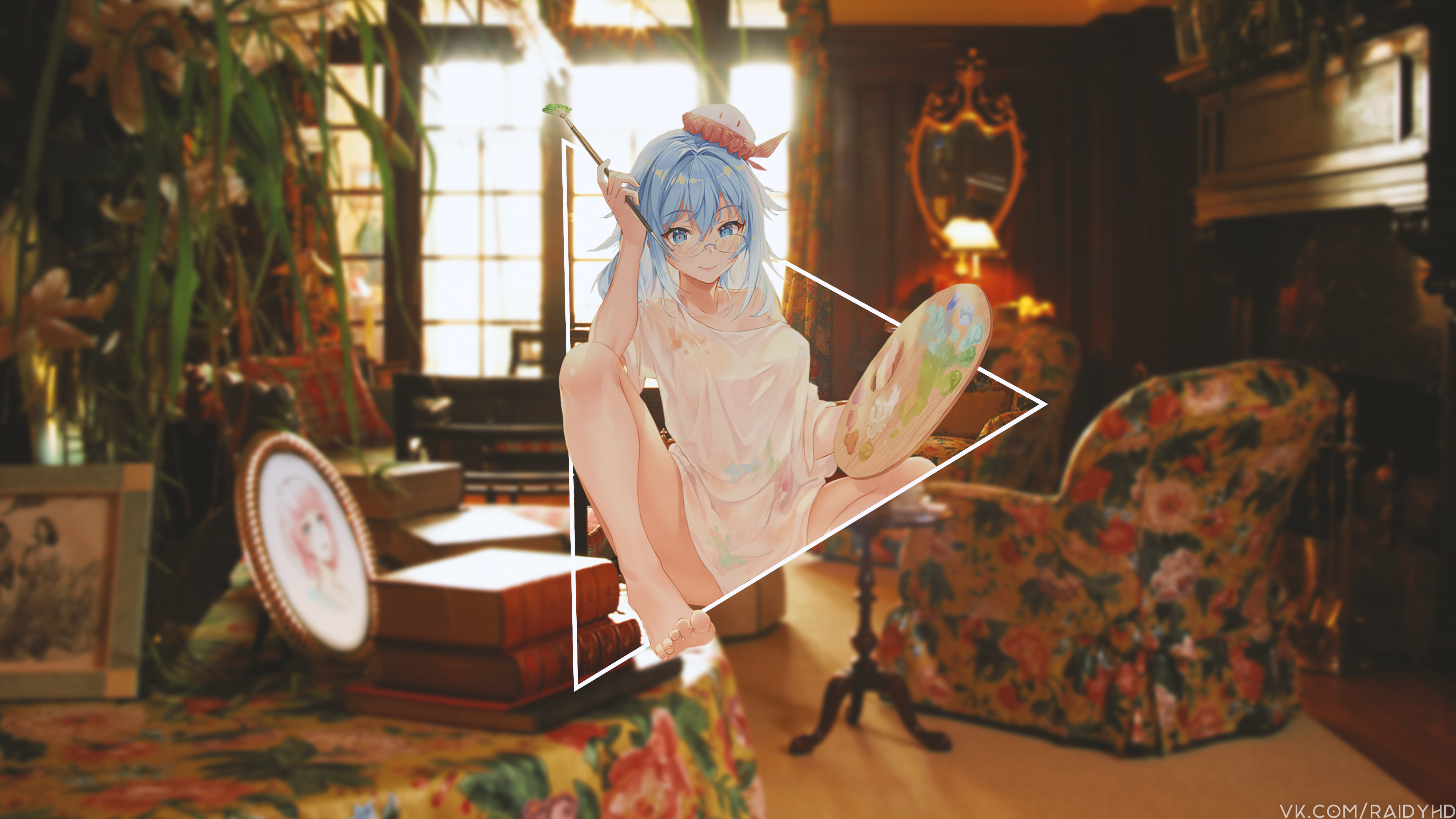 Anime 3840x2160 anime anime girls picture-in-picture barefoot women with glasses blue hair