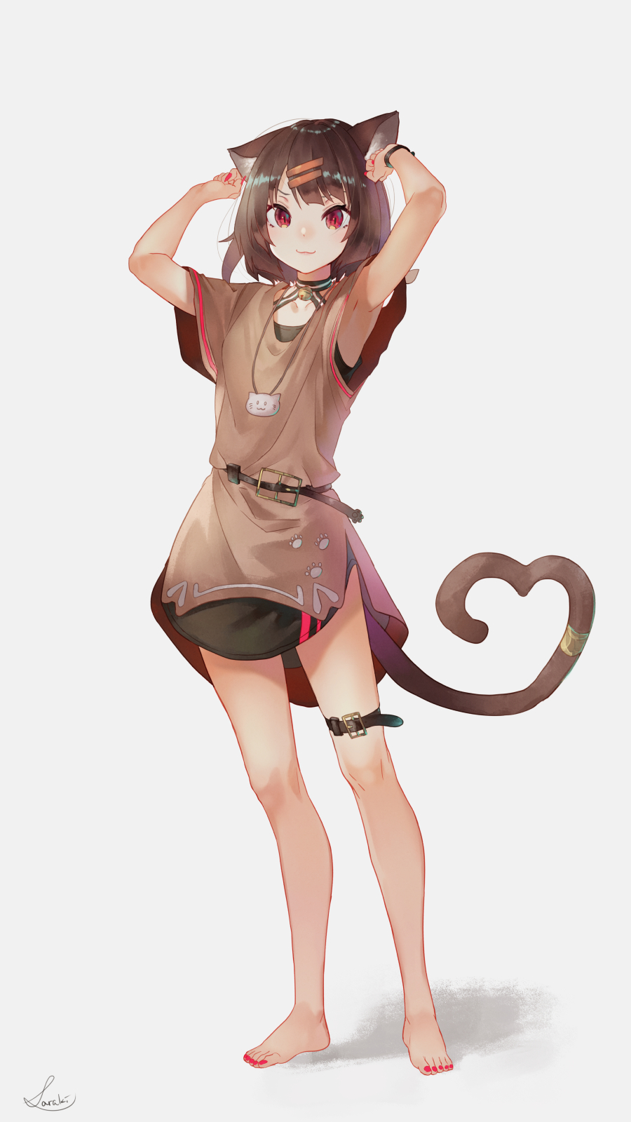Anime 900x1600 anime anime girls digital art artwork portrait display 2D Saraki cat girl brunette red eyes dress barefoot