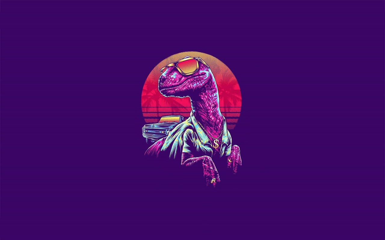General 1280x800 synthwave dinosaurs glasses
