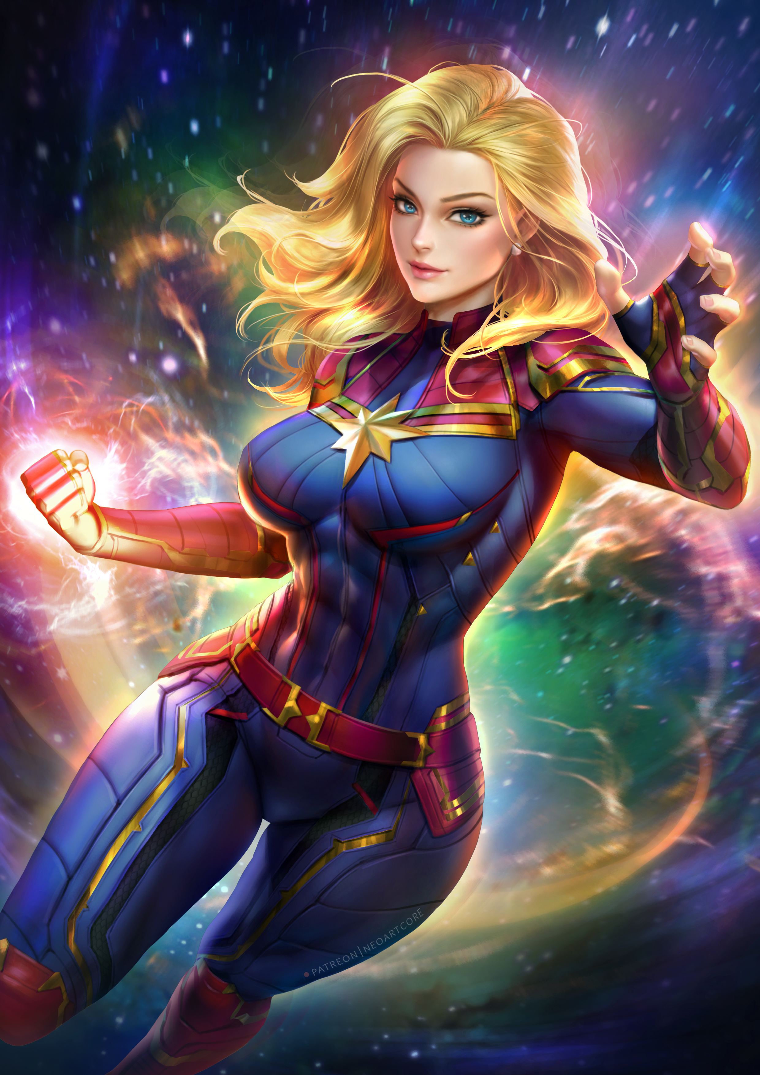 Captain Marvel Women Fantasy Girl Blonde Blue Eyes