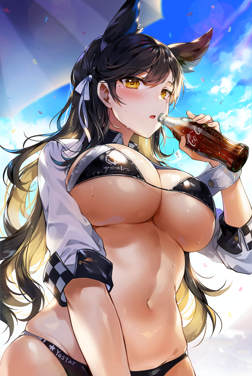 Anime 973x1448 anime girls anime Azur Lane Atago (Azur Lane) big boobs portrait display cleavage Coca-Cola Gijang Pixiv