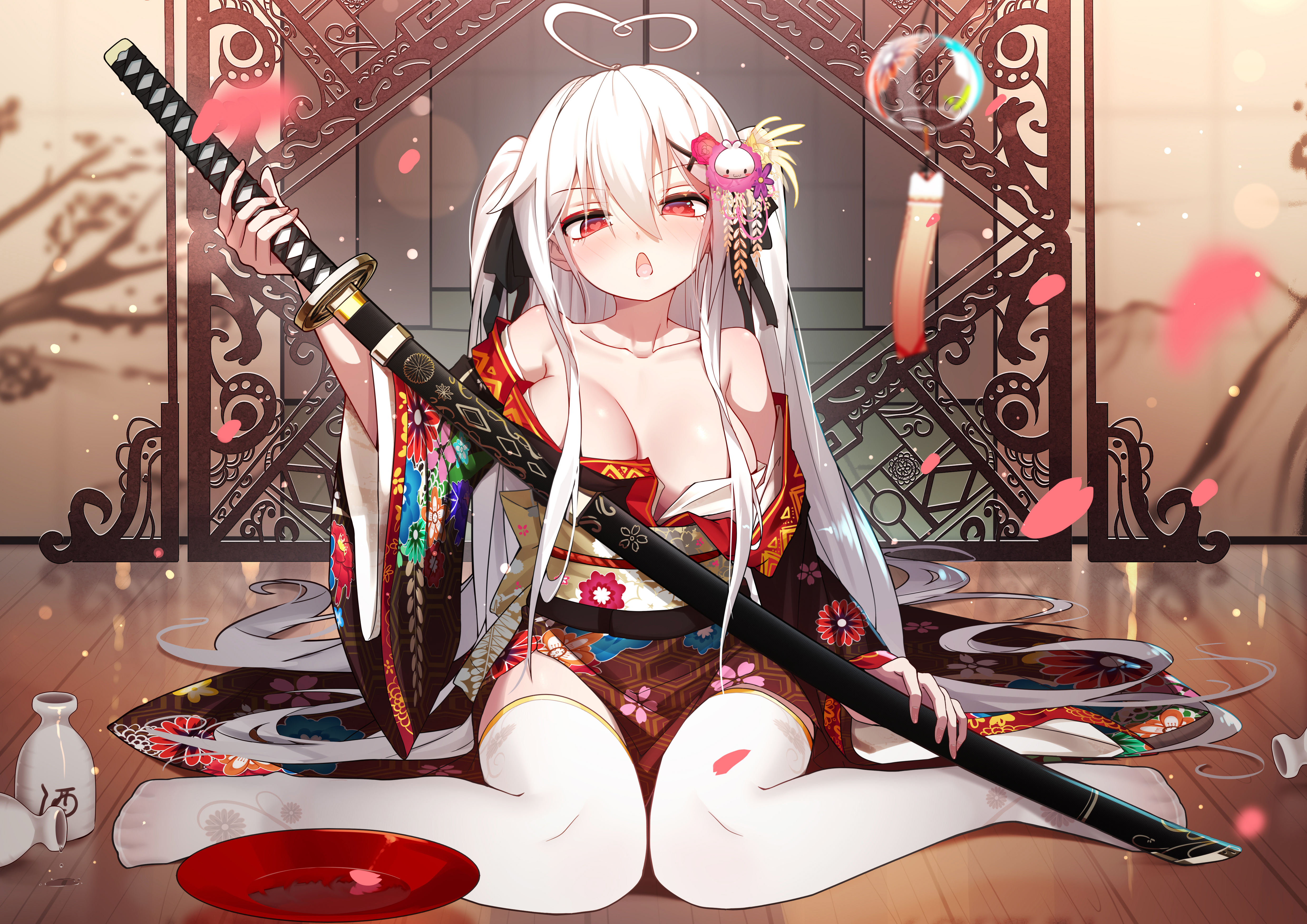 Kitsune in kimono with katana: anime girl [Artist: Violetta Murasaki] -  Original anime characters - Waifu Clan [anime pics & digital art]