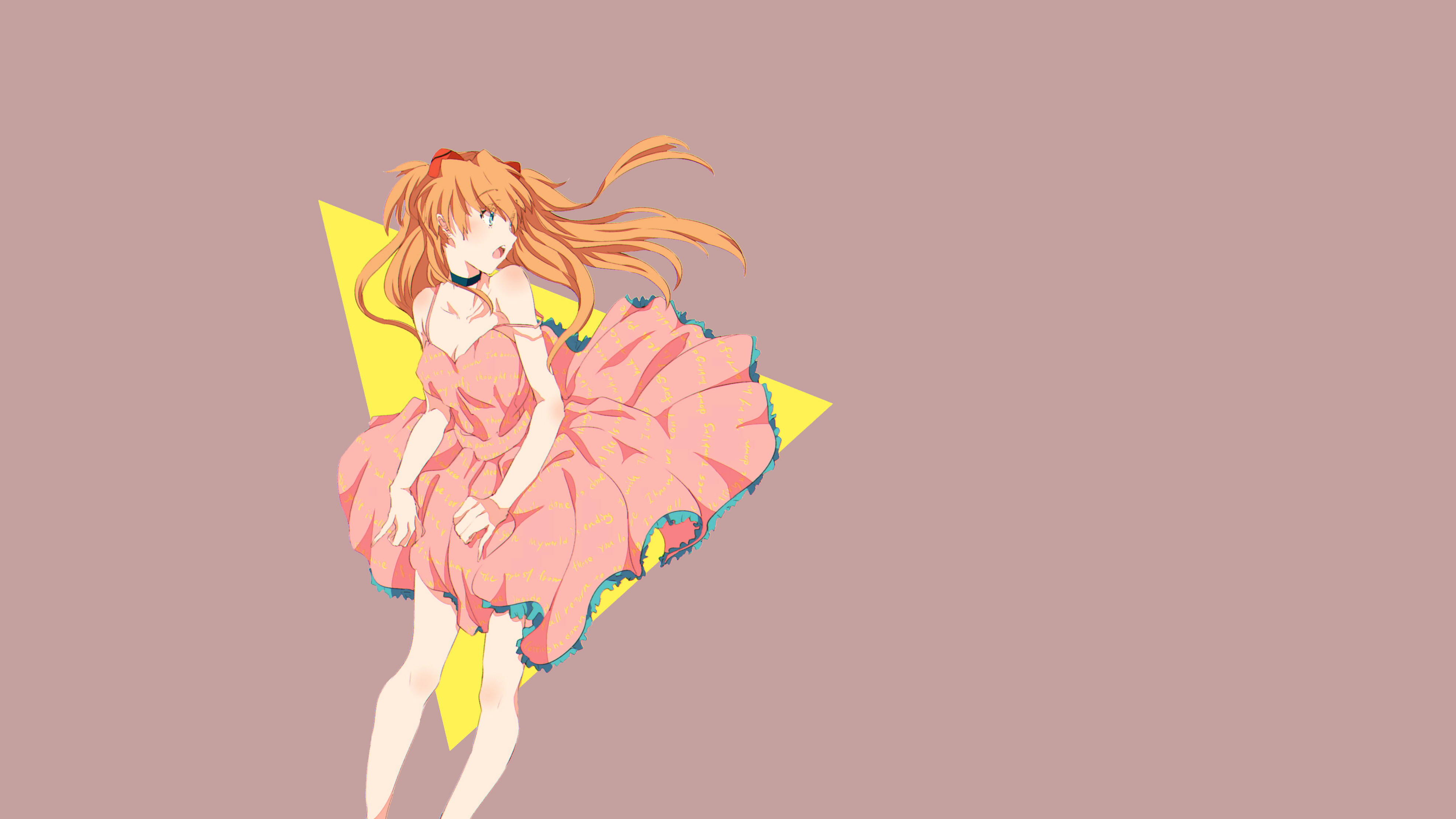 Anime 3945x2219 Asuka Langley Soryu Neon Genesis Evangelion redhead pink dress simple background choker