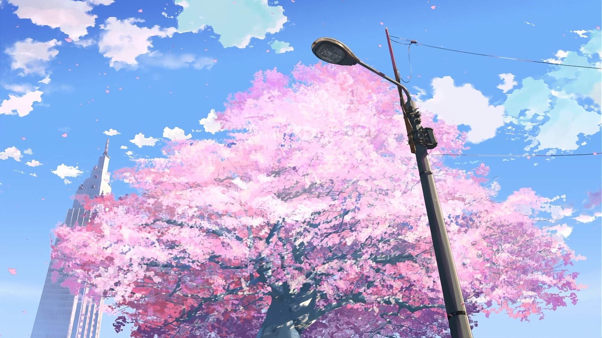 Anime 1920x1080 5 Centimeters Per Second city trees anime pink sky