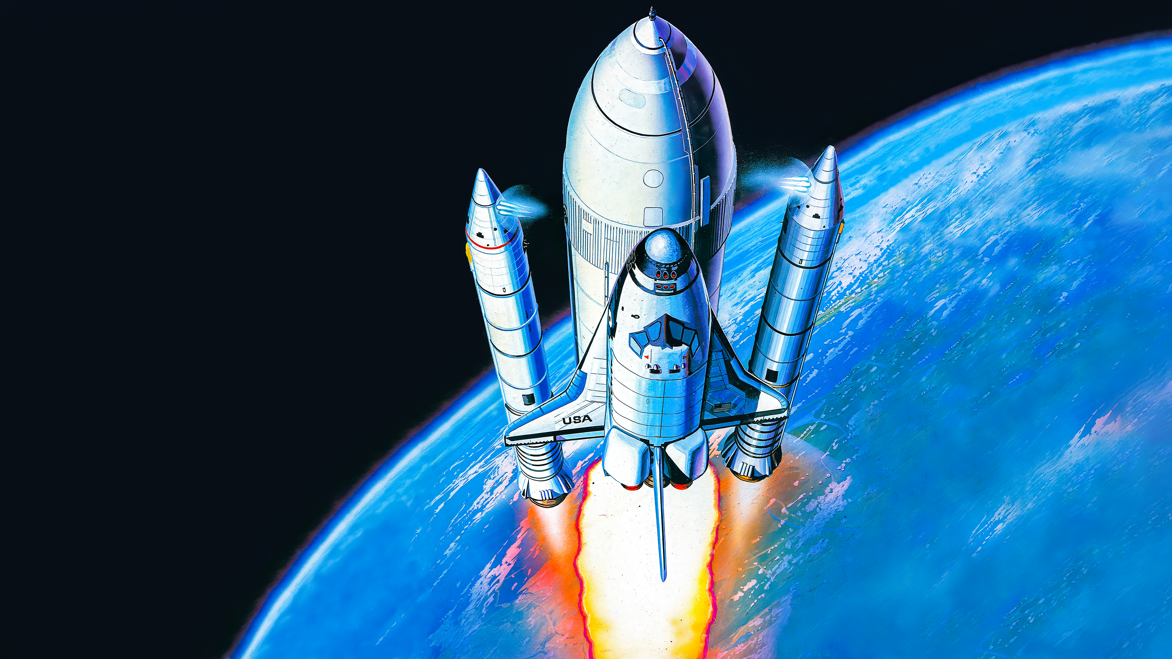 General 3840x2160 rocket spaceship Earth planet space universe digital art artwork painting space shuttle