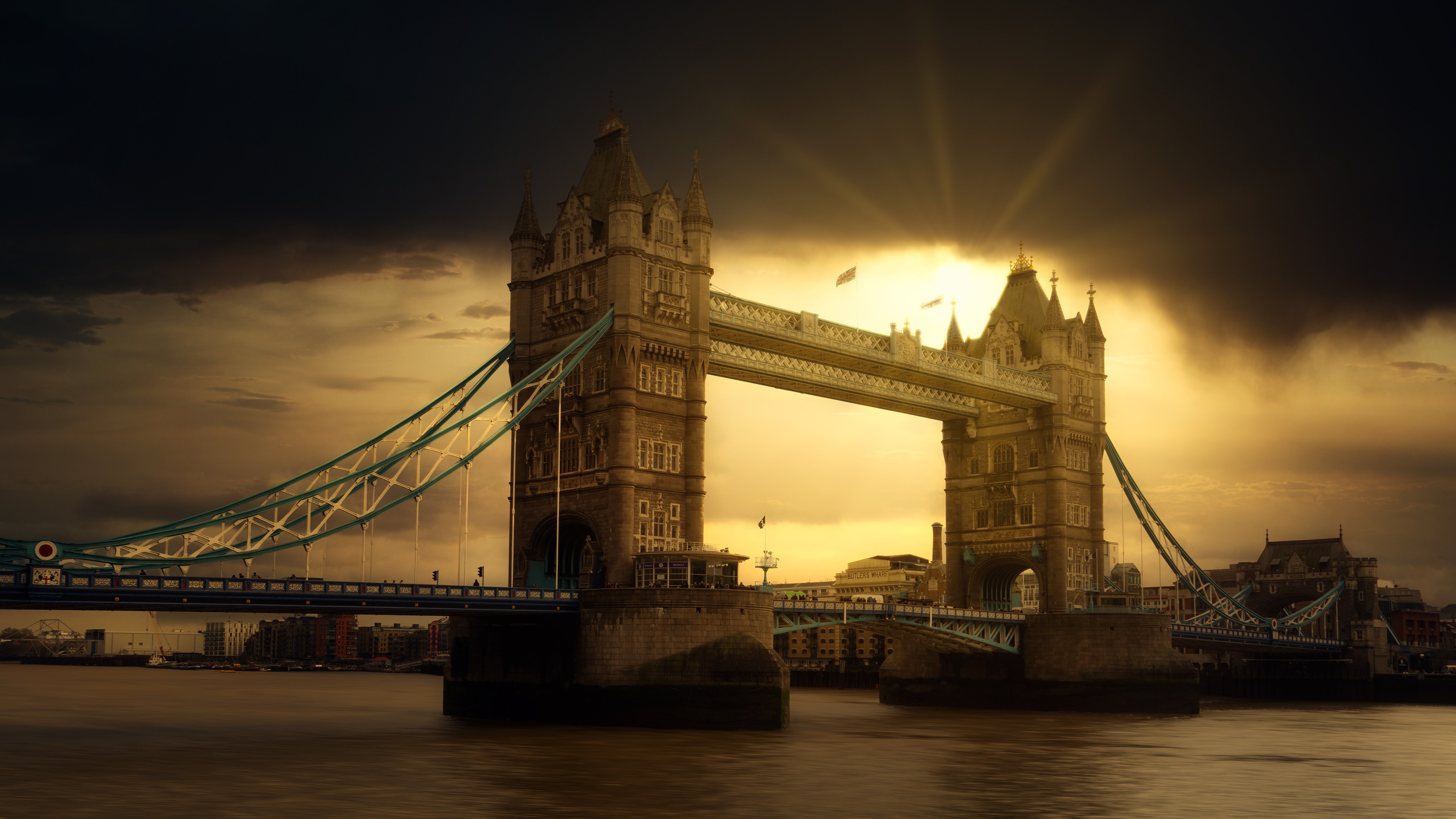 General 5736x3226 England London River Thames river bridge sunrise sunset city UK Tower Bridge