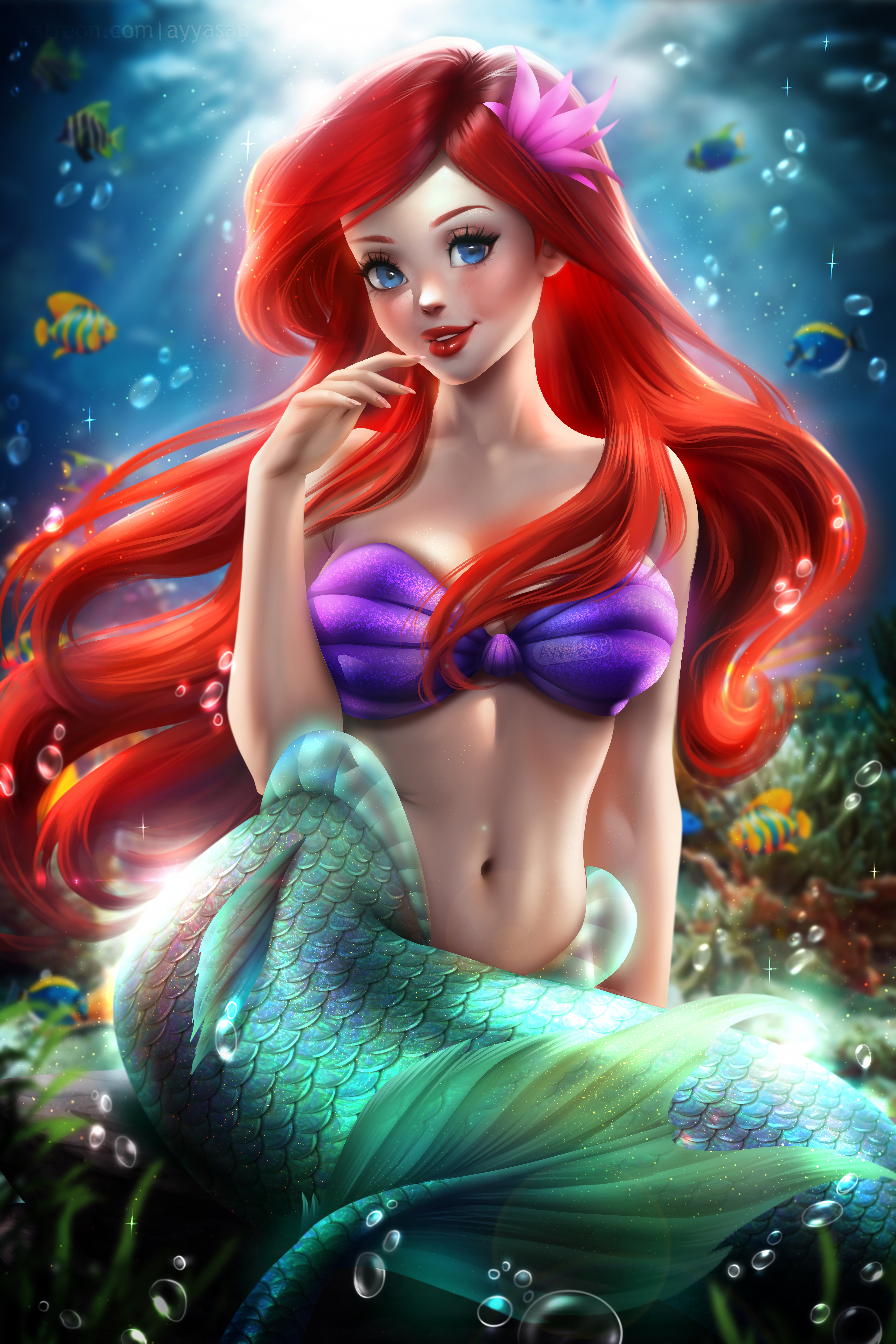 General 4000x6000 Disney Disney princesses illustration artwork digital art fan art Ayya Saparniyazova The Little Mermaid redhead belly drawing Ariel (Disney)