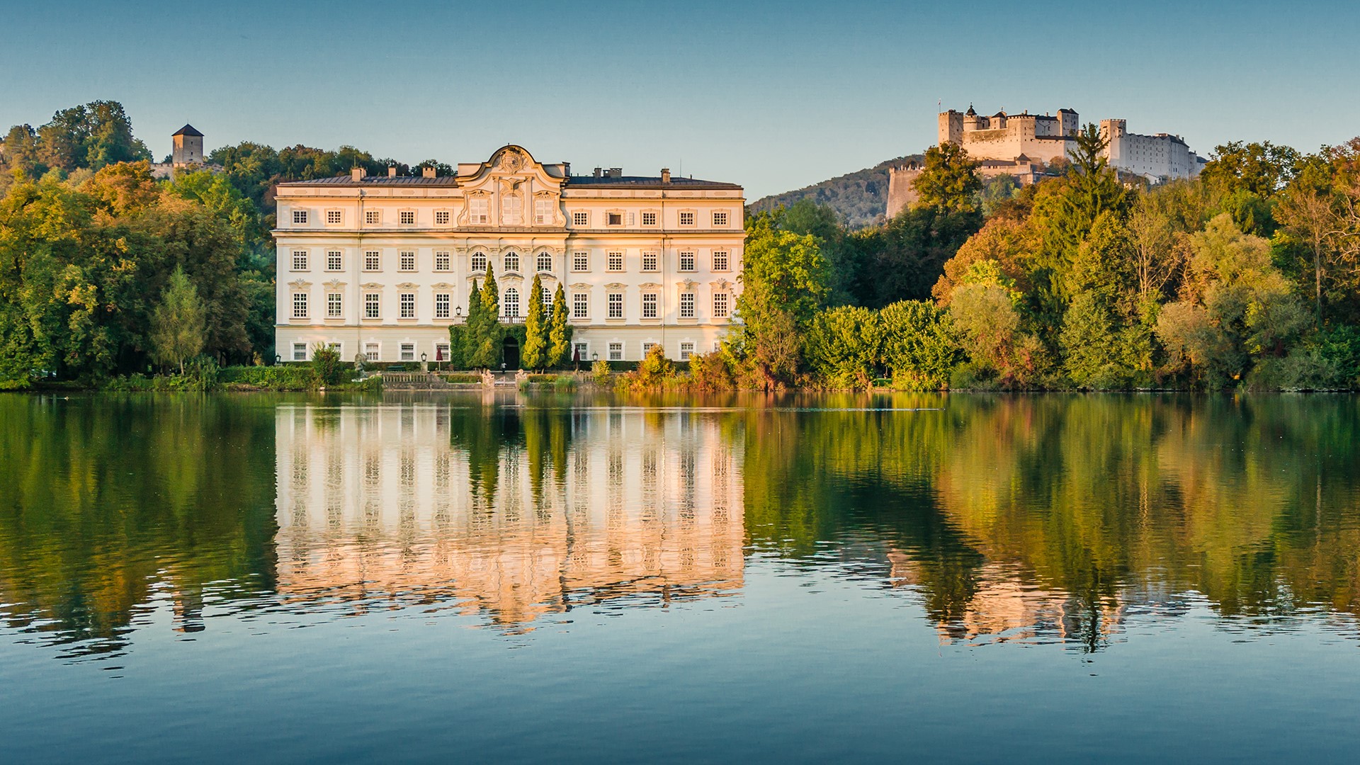 General 1920x1080 landscape trees water water ripples sky Schloss Leopoldskron Fortress Hohensalzburg fortress hotel architecture Austria