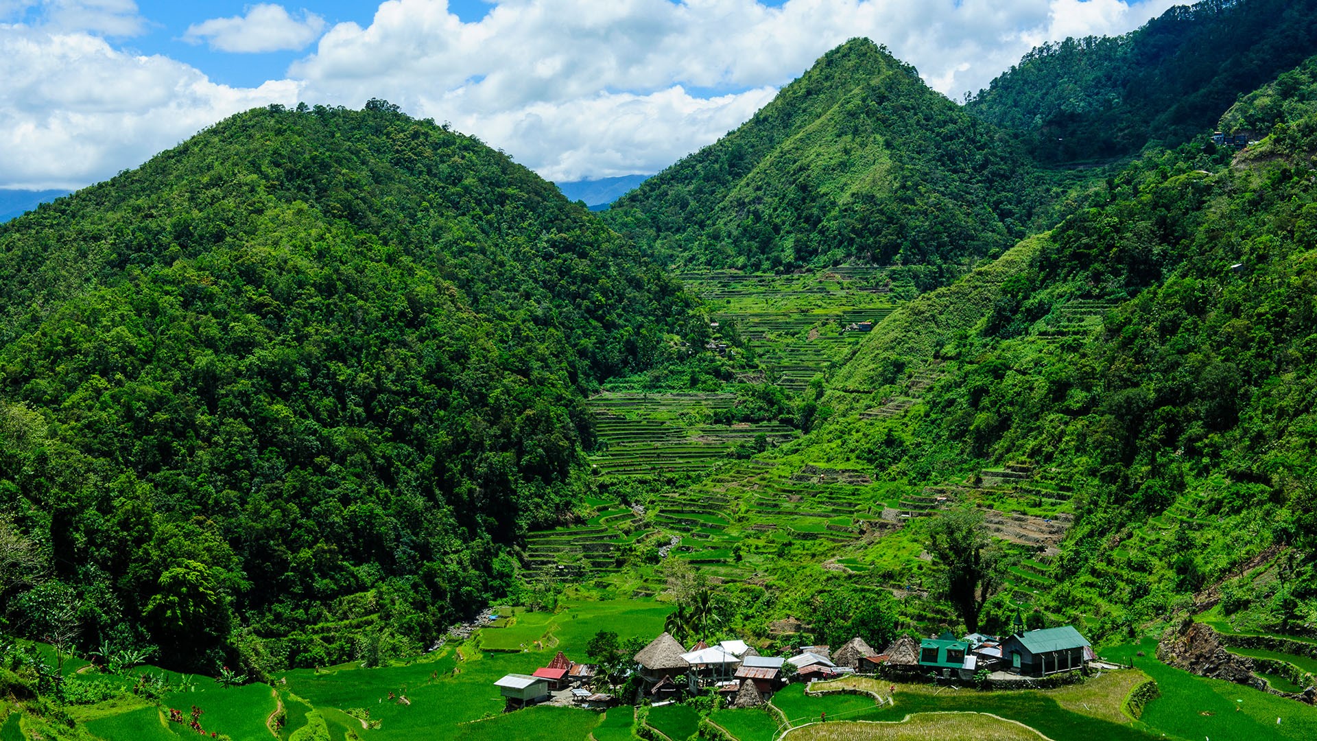 General 1920x1080 nature landscape mountains clouds sky trees farm field house rice terrace rice fields Philippines