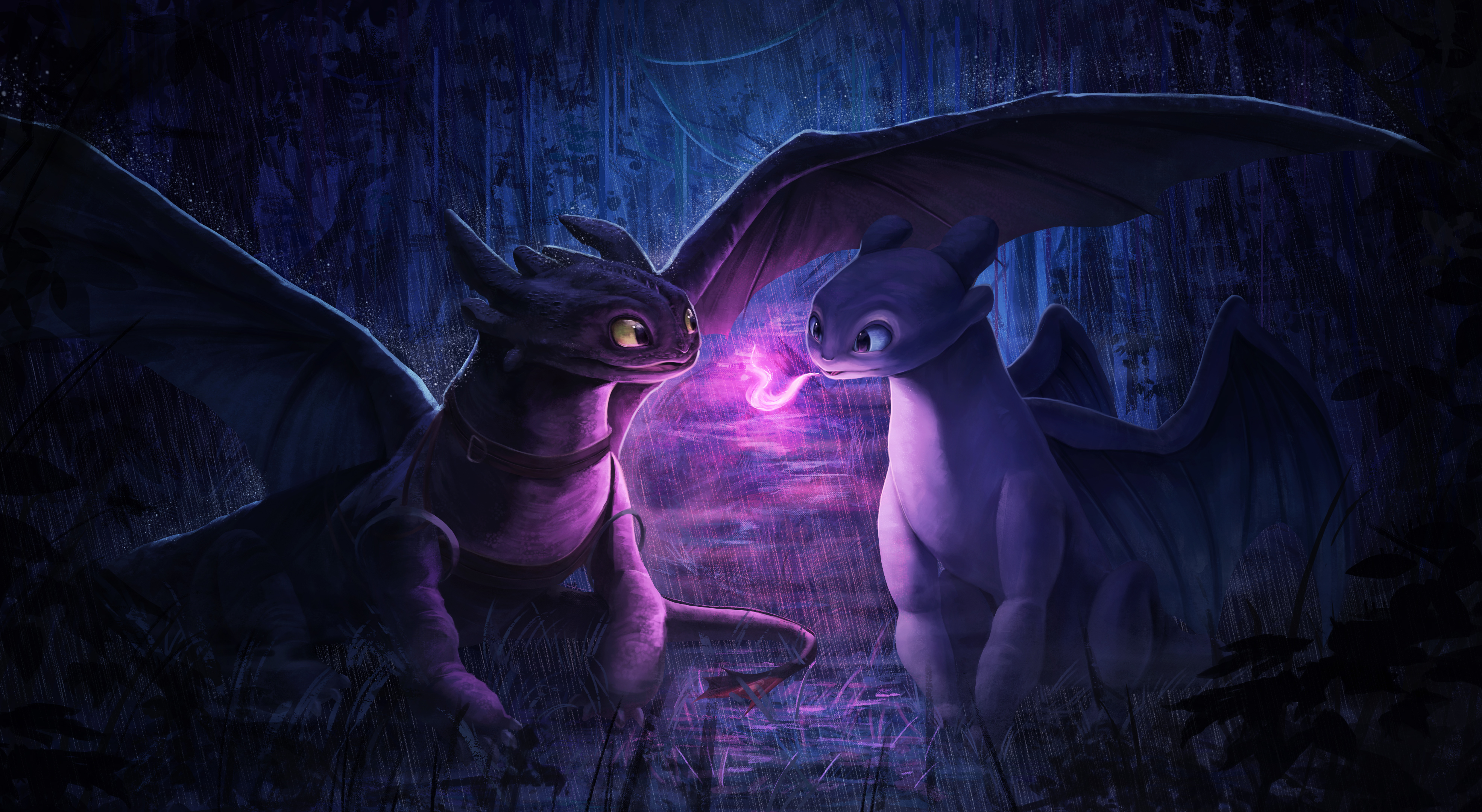 General 3940x2160 purple background movies Toothless How to Train Your Dragon dragon digital art low light