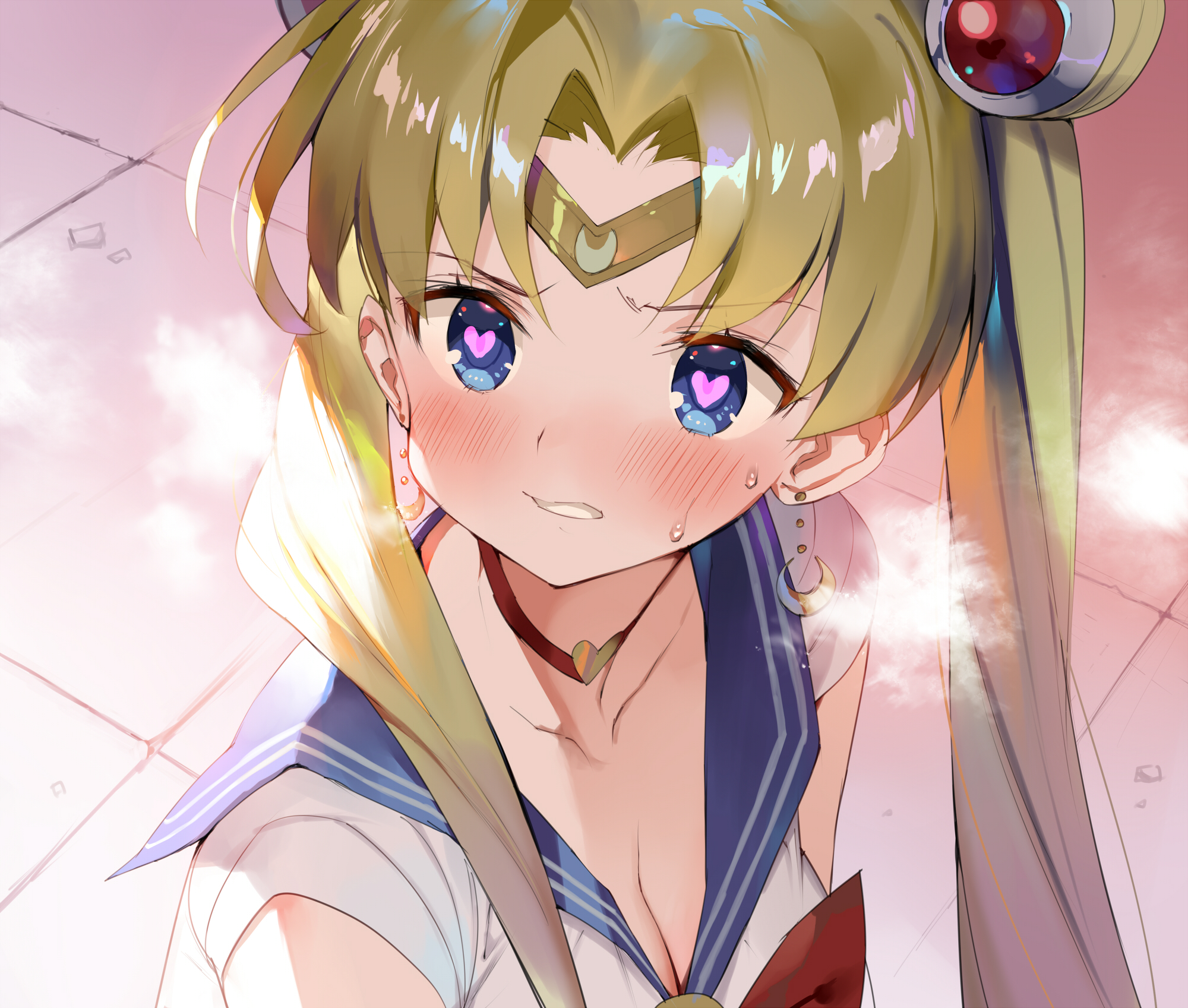 Anime 2000x1697 anime anime girls digital art artwork 2D portrait Sailor Moon Tsukino Usagi Gaou blonde twintails blushing blue eyes heart eyes cleavage Sailor Moon (Character)