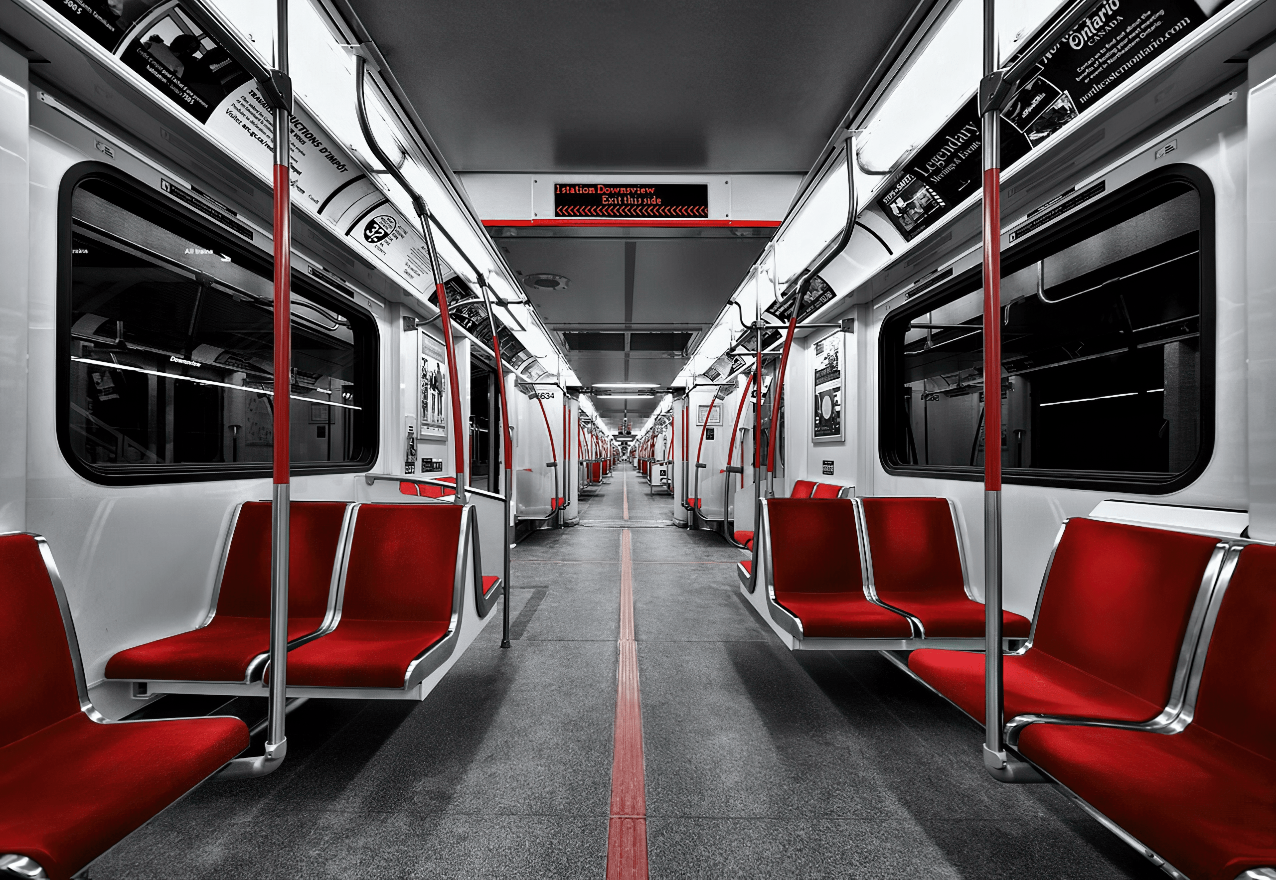 General 2560x1766 subway photography selective coloring low saturation red Toronto