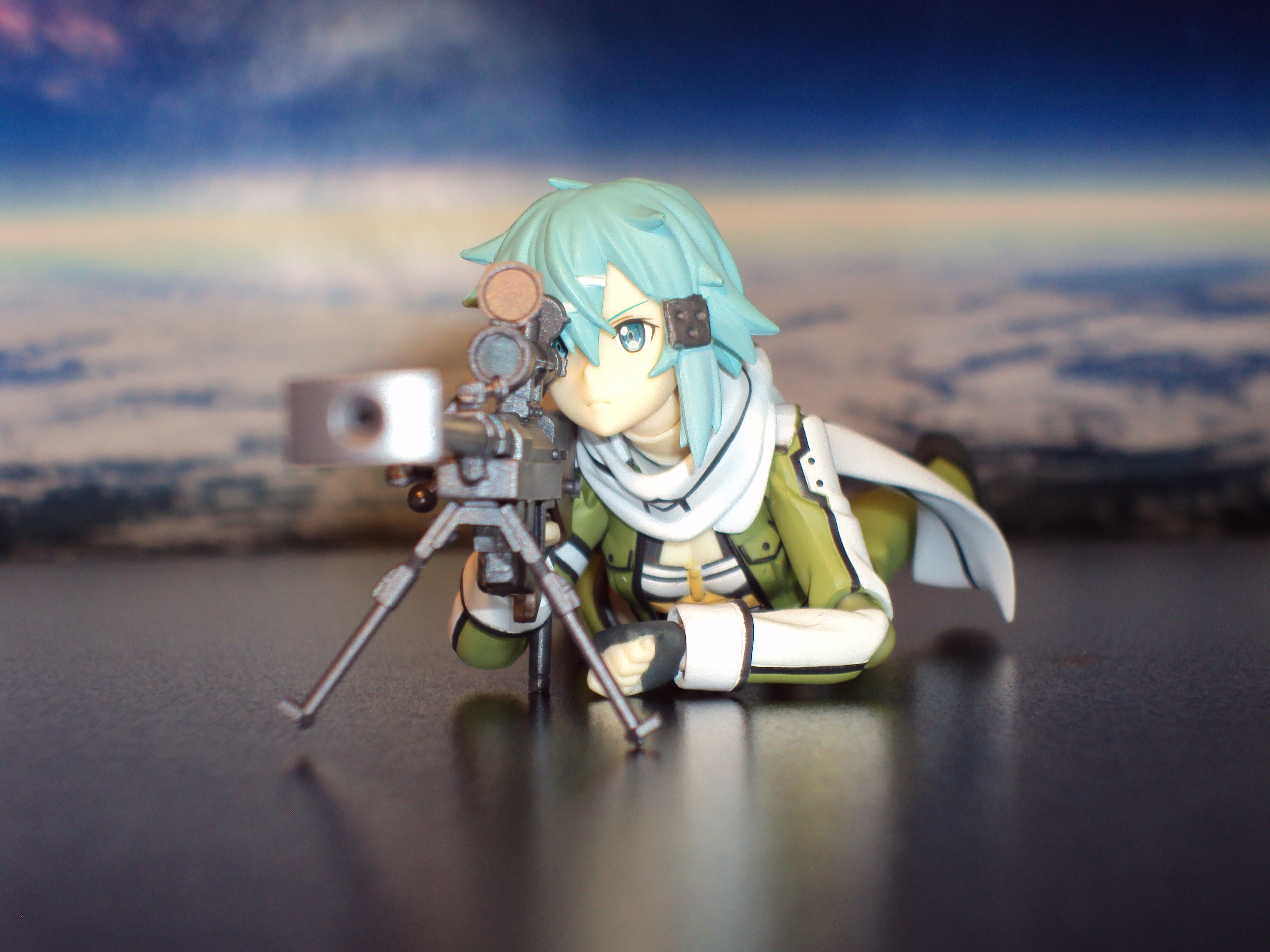 Anime 3648x2736 anime Sword Art Online anime girls sniper rifle figurines Asada Shino