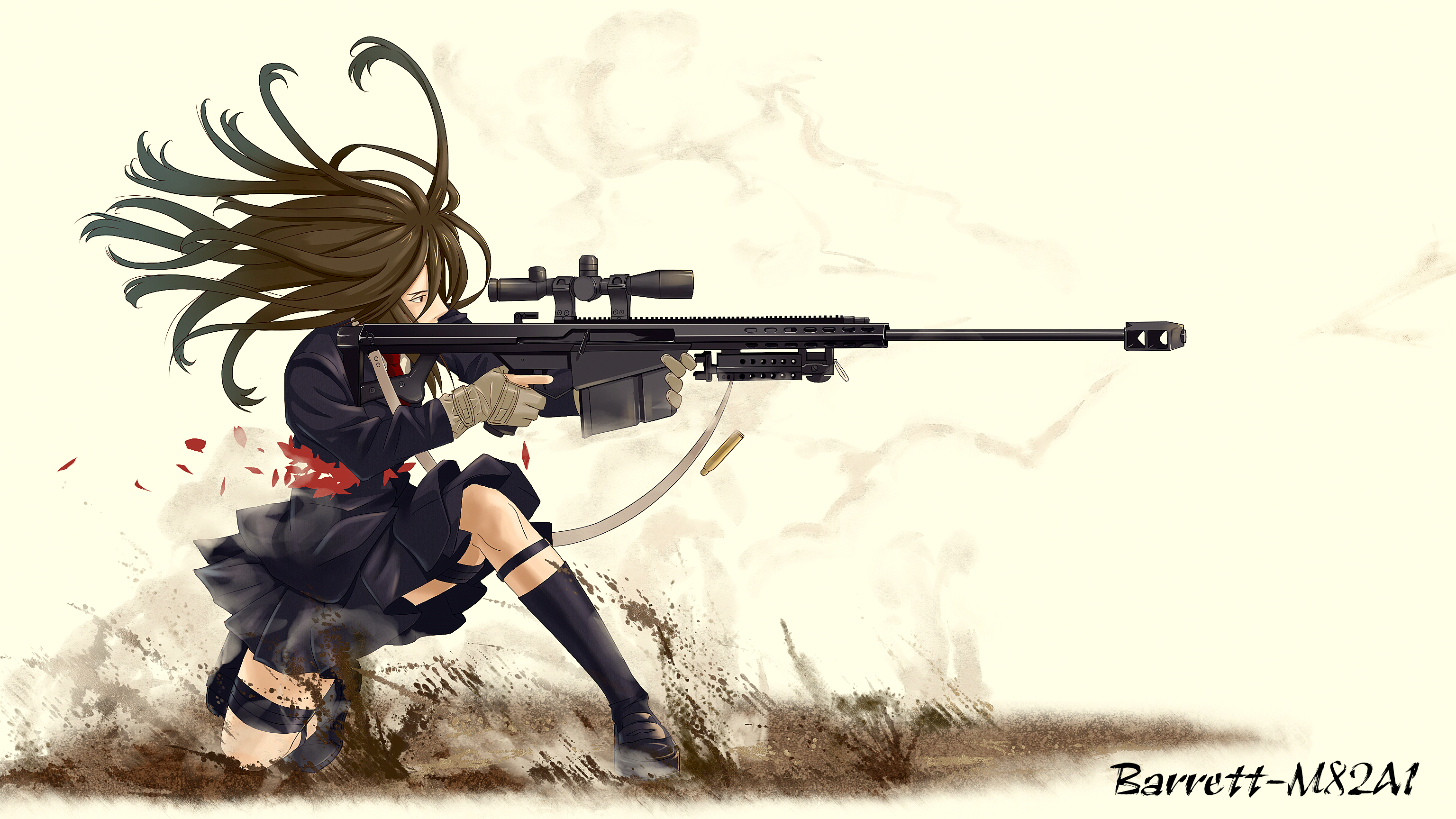 Anime 3072x1728 sniper rifle anime girls anime weapon brunette
