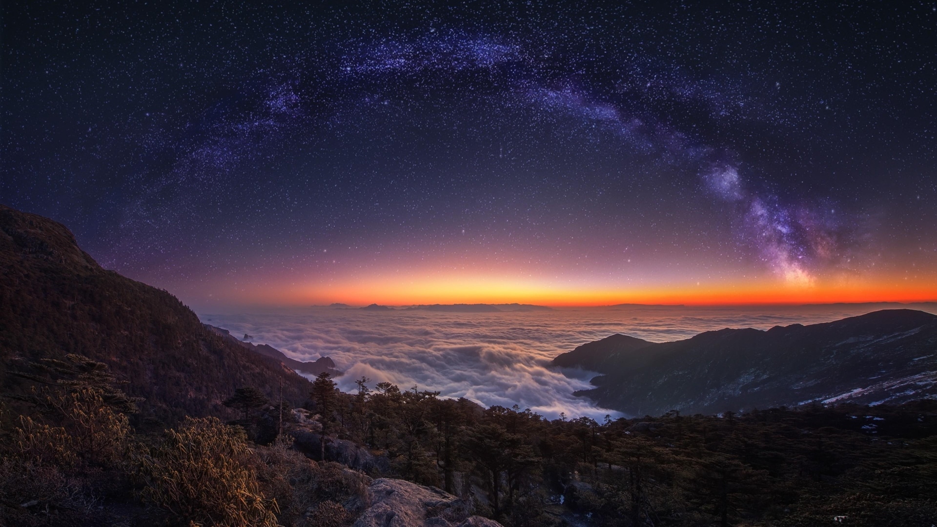 General 1920x1080 night sky stars horizon landscape mountains Milky Way dawn national park nature