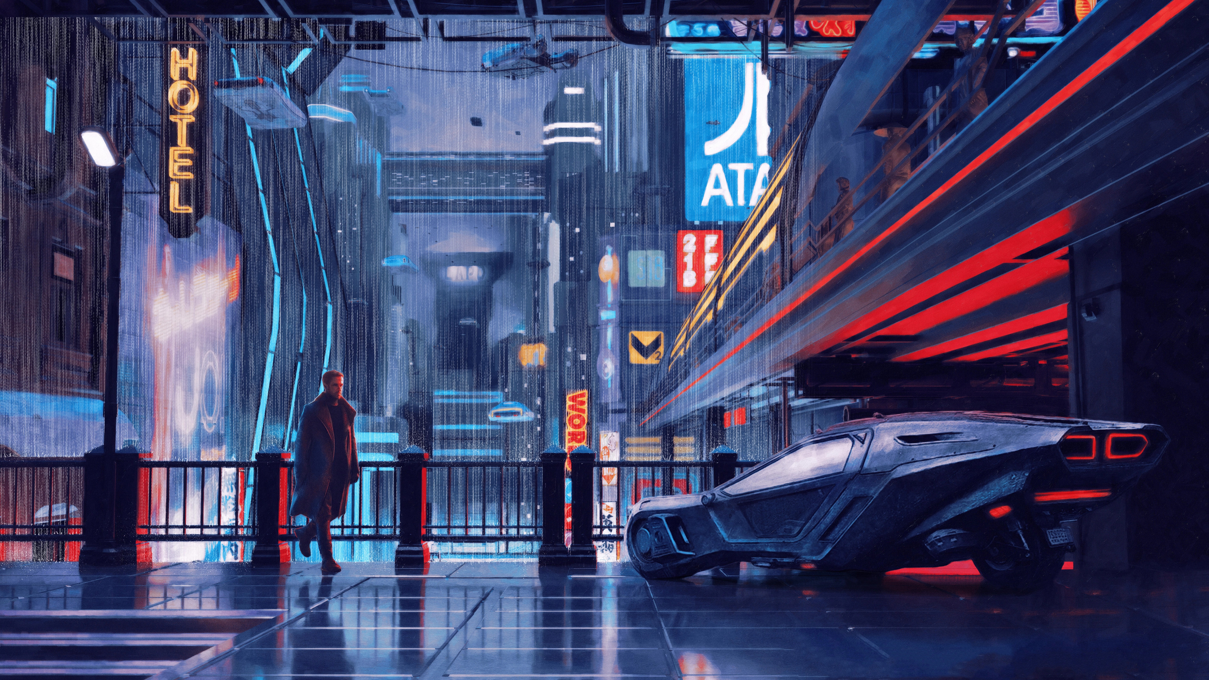 General 3840x2160 Blade Runner Blade Runner 2049 science fiction cyberpunk Dark Cyberpunk blue purple red car Ryan Gosling