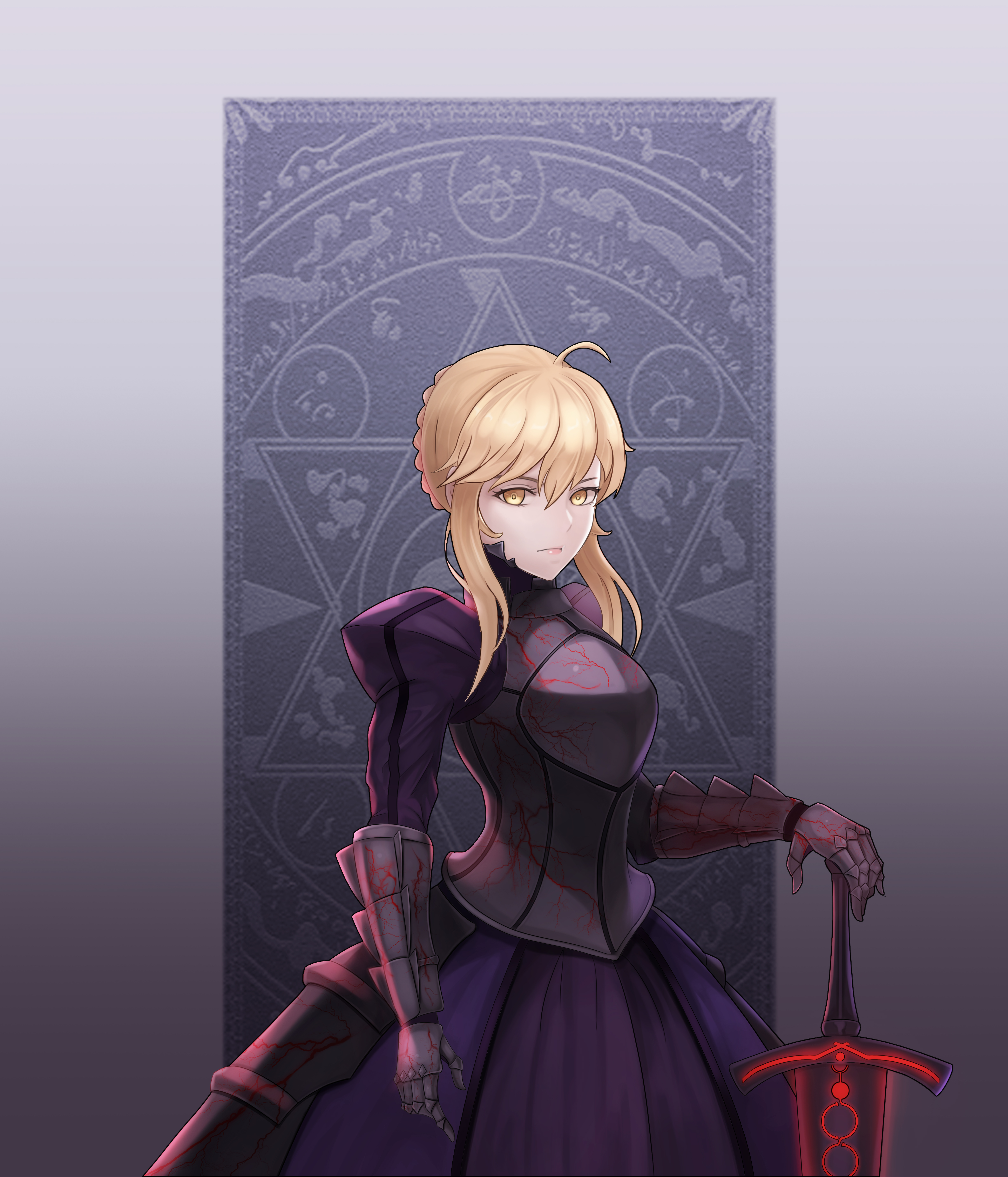 Anime 4891x5708 Fate series anime girls looking at viewer women with swords armor Saber Alter fan art 2D portrait display yellow eyes fate/stay night: heaven's feel Fate/Stay Night blonde Artoria Pendragon