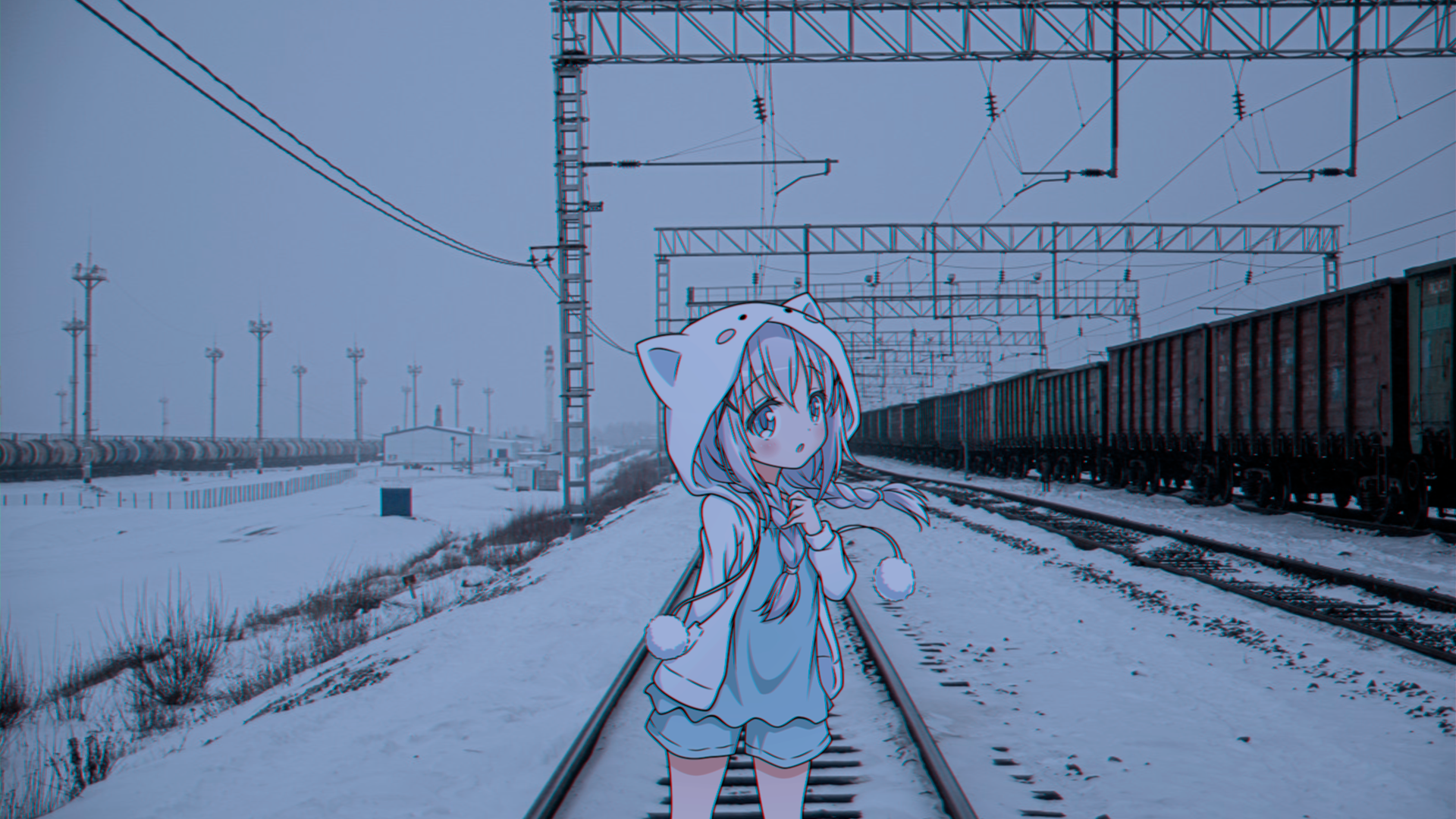 Anime 1920x1080 anime train railway winter Russia anime girls snow animeirl