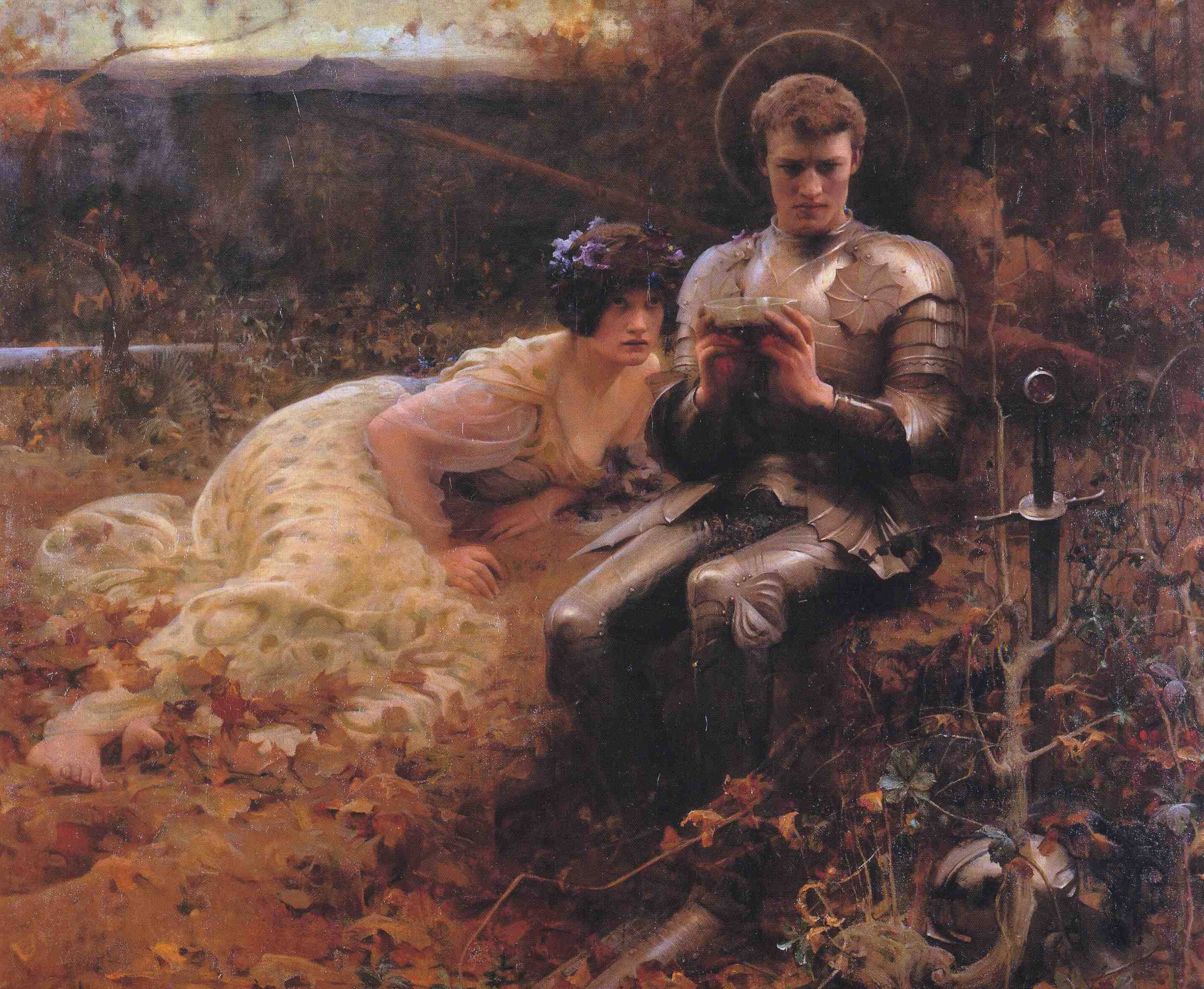 General 2513x2064 classic art Europe Arthur Hacker 1894 The Temptation of Percival painting 1894 (Year)