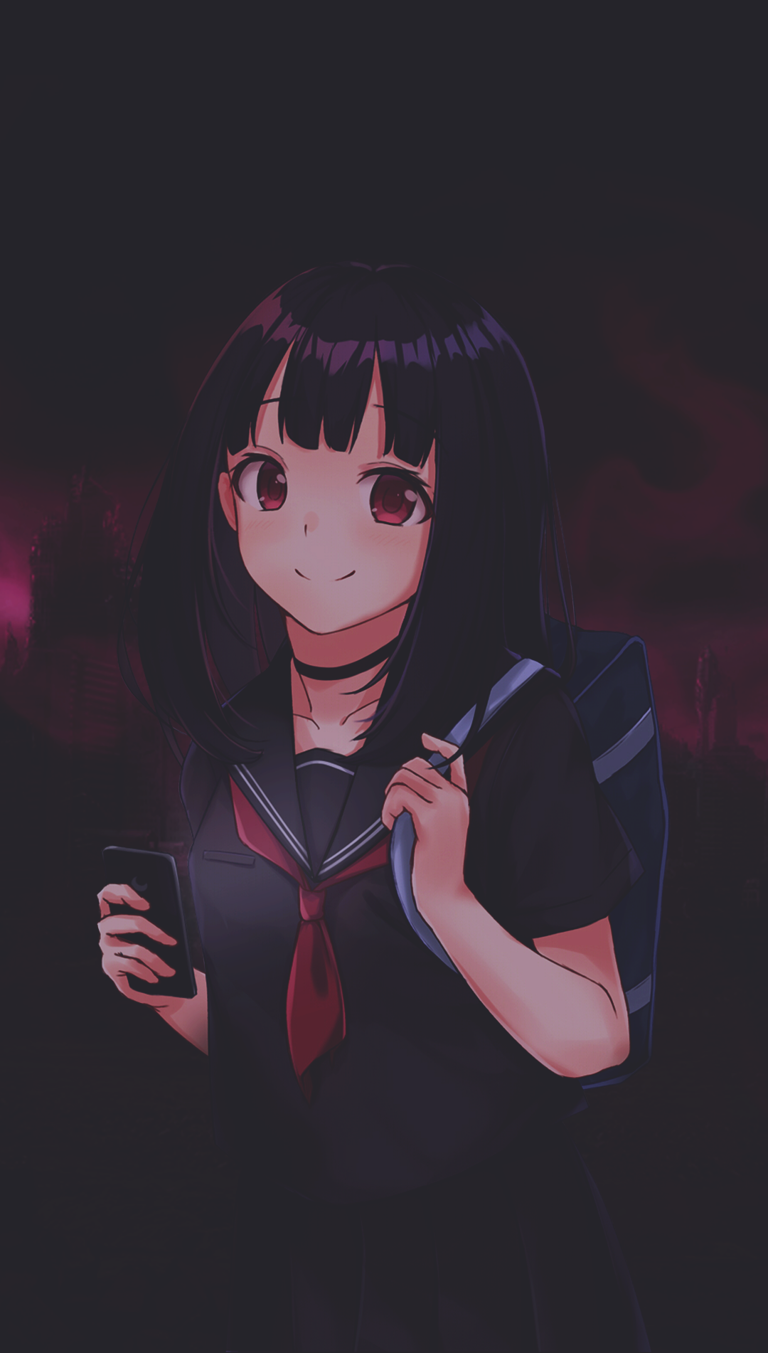 Anime 1080x1902 anime anime girls picture-in-picture dark smartphone tie red eyes