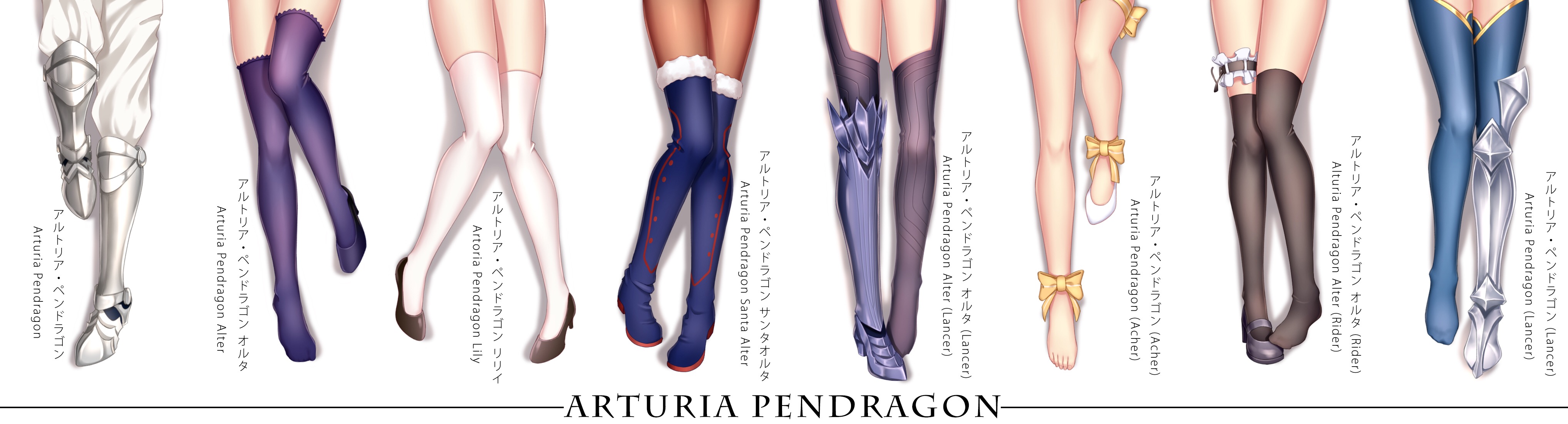 Anime 4072x1100 anime anime girls Fate/Grand Order legs Fate series Fate/Stay Night Saber Lily fantasy armor thigh-highs Artoria Pendragon (Lancer Alter) Artoria Pendragon (Lancer) Artoria Pendragon Saber Saber Alter Geduan Artoria Pendragon(Rider)